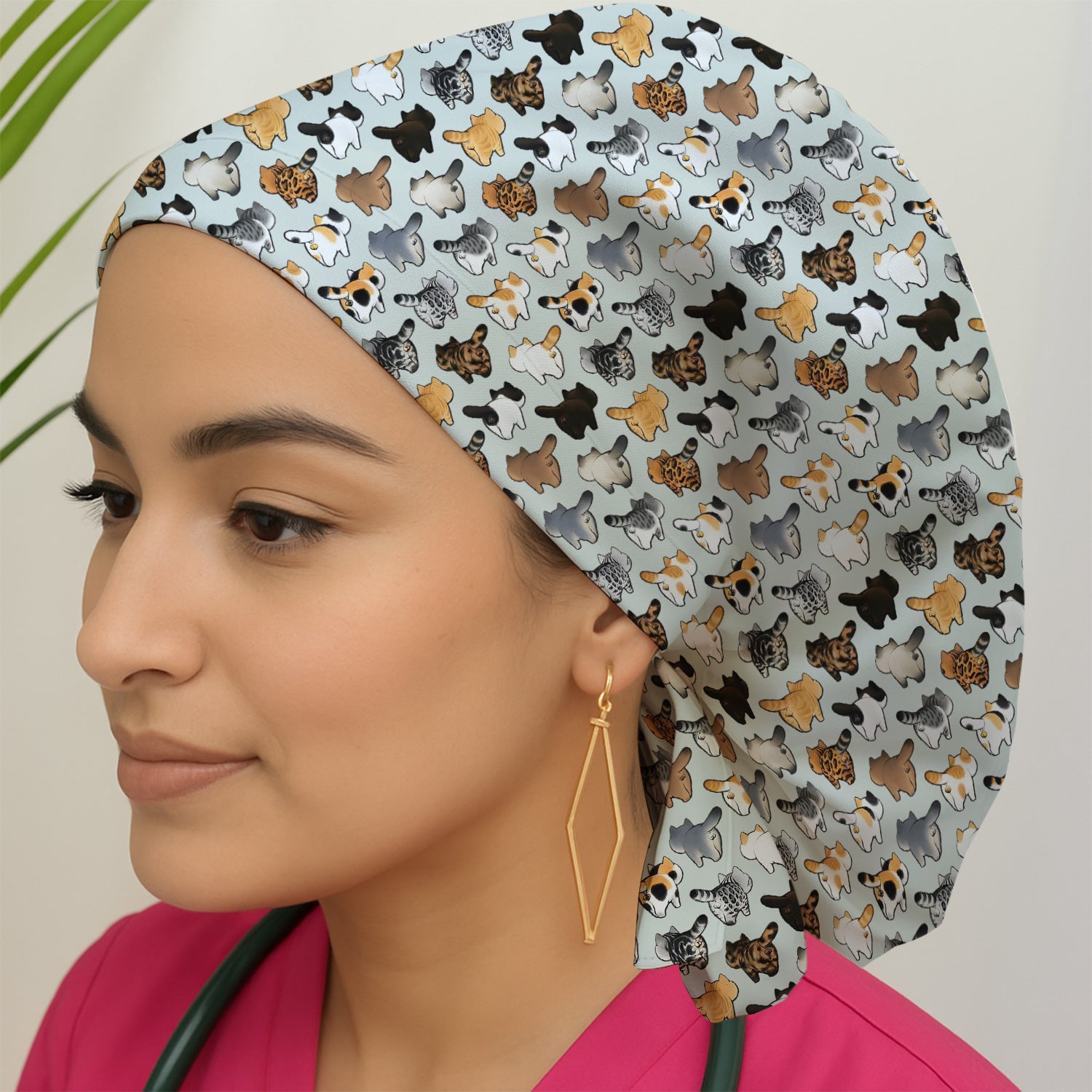 Cat Butt Pattern Medical Scrub Cap, Breathable Fabrics Nursing Uniform