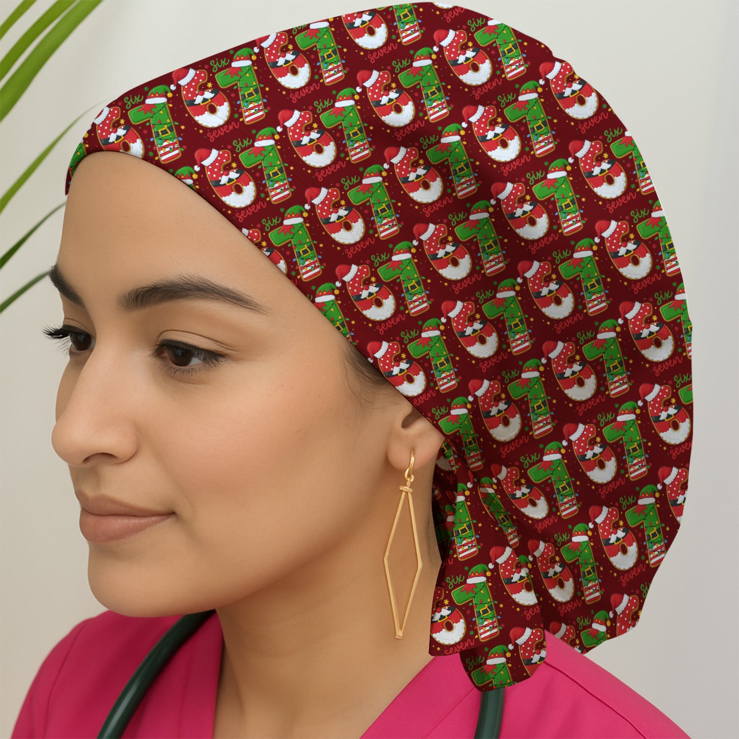 Christmas 67 Pattern Scrub Cap, Festive Holiday Medical Uniform Hat For Nursing