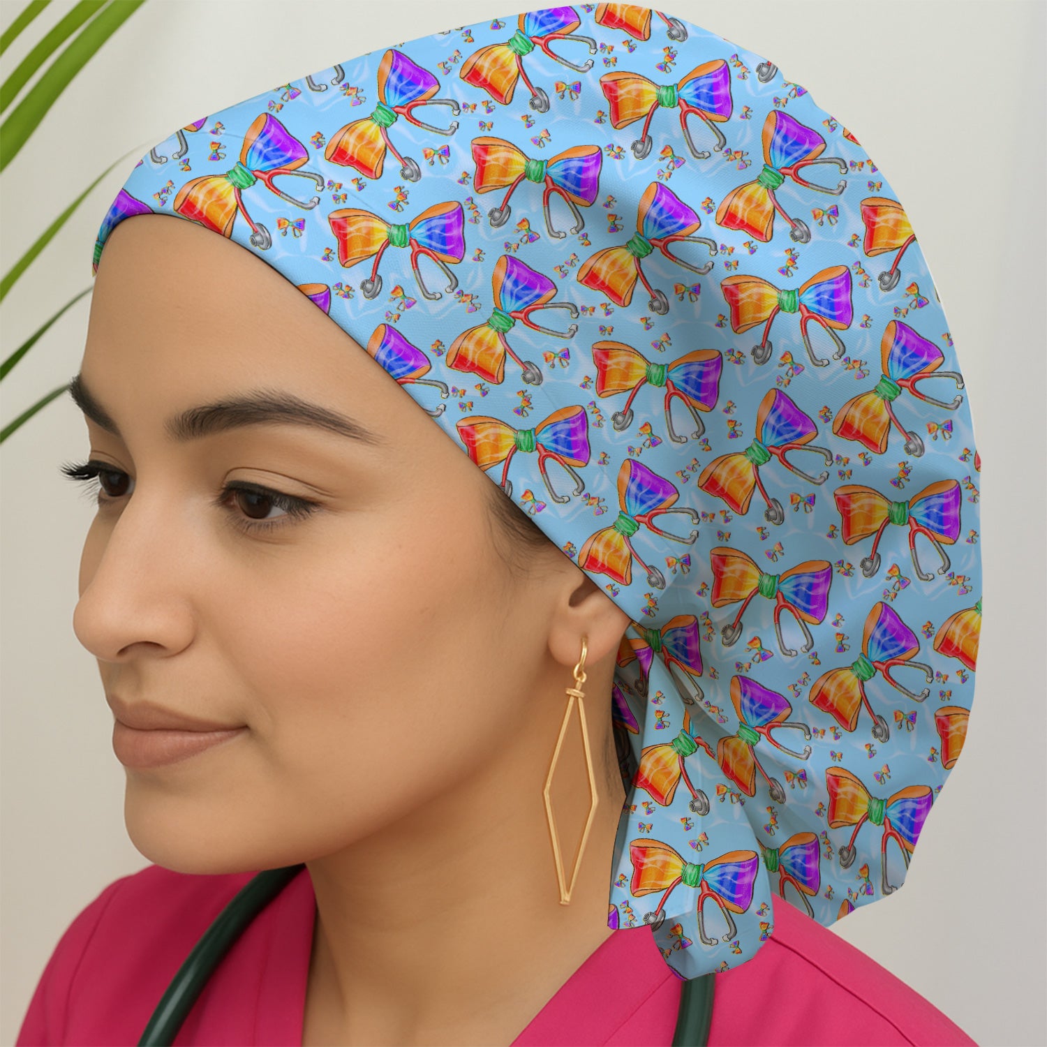Colorful Rainbow Bow Stethoscope Pattern Scrub Cap, Surgical Caps for Doctors