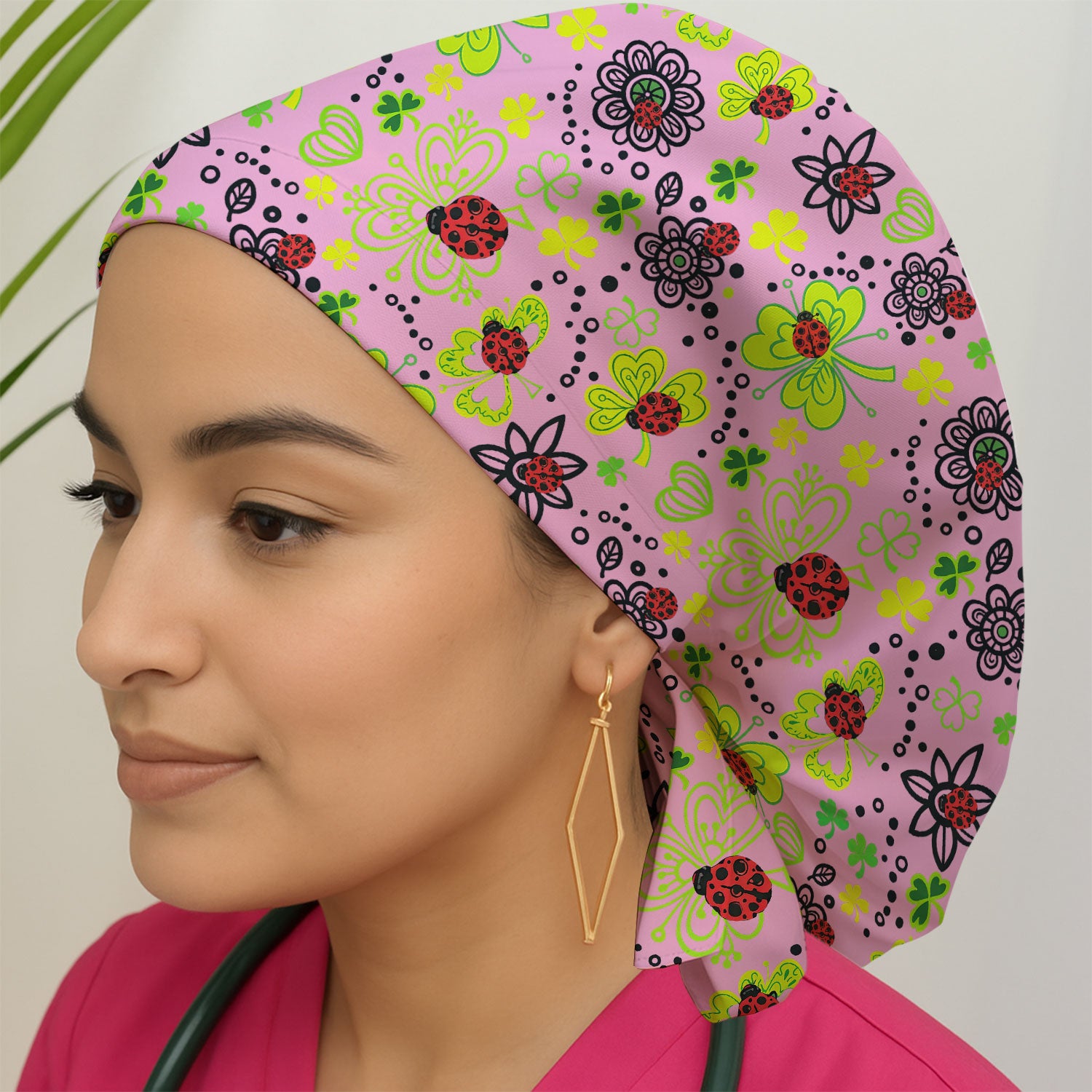 Ladybug Clover Floral Pattern Print Caps, Breathable Fabrics Caps Uniform