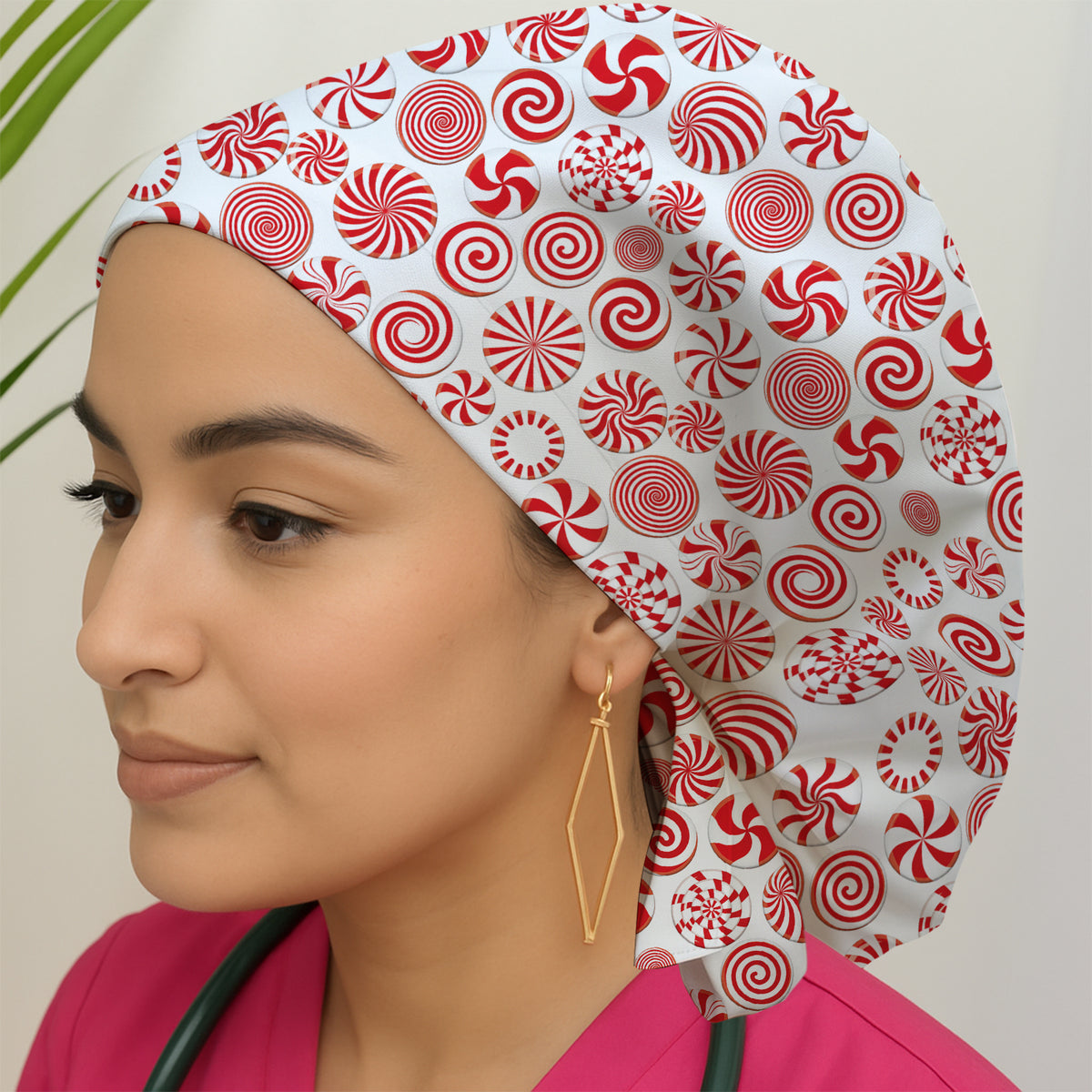 Christmas Peppermint Candy Pattern Scrub Cap, Surgical Caps for Doctors