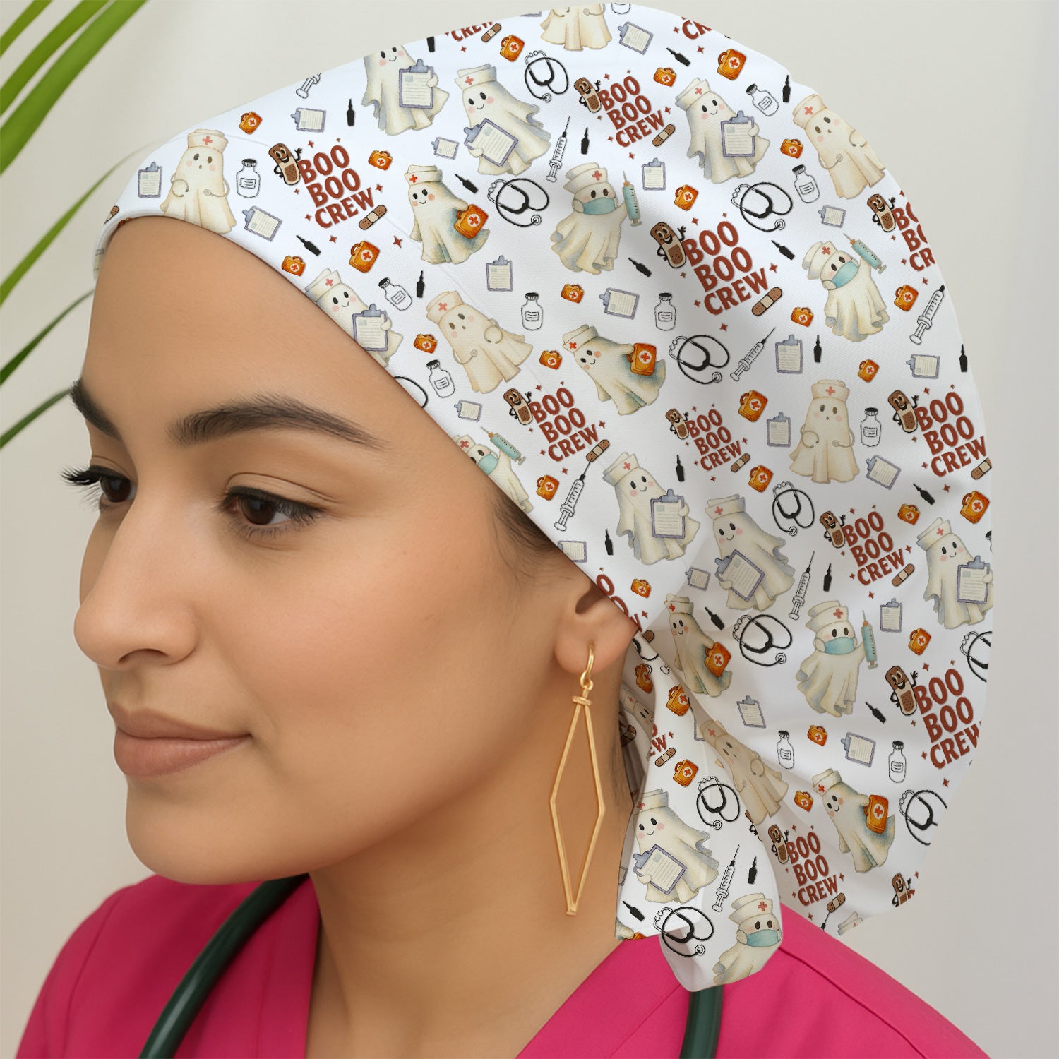 Cute Halloween Scrub Cap for Nurses - Boo Boo Crew Ghost Nurse Hat - Gift for RN LPN CNA Healthcare Staff