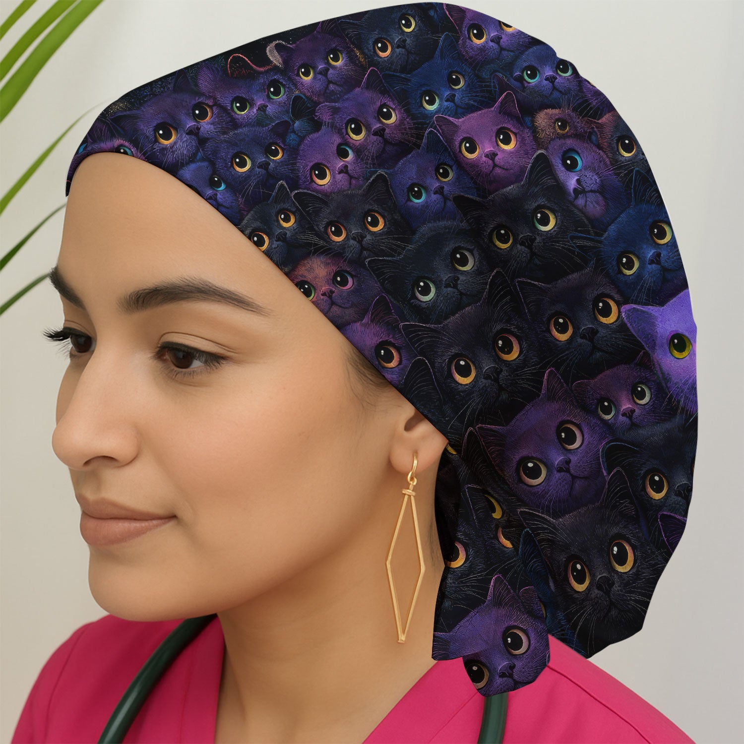 Cute Cat Eyes Medical Pattern, Bouffant Scrub Caps for Women, Comfortable Medical Wear