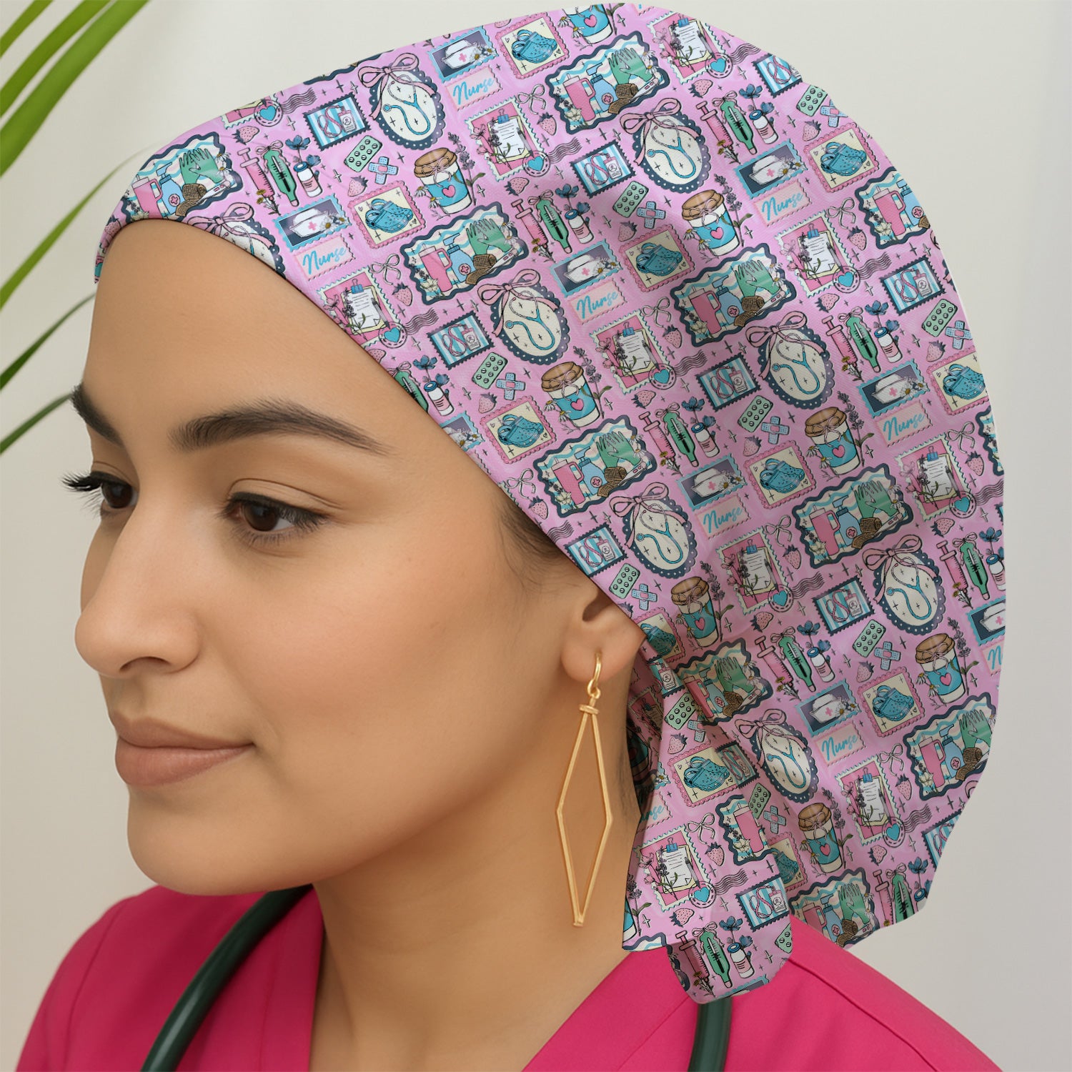 Medical Tools Stethoscope Syringe Frame Scrub Cap, Surgical Caps for Doctors