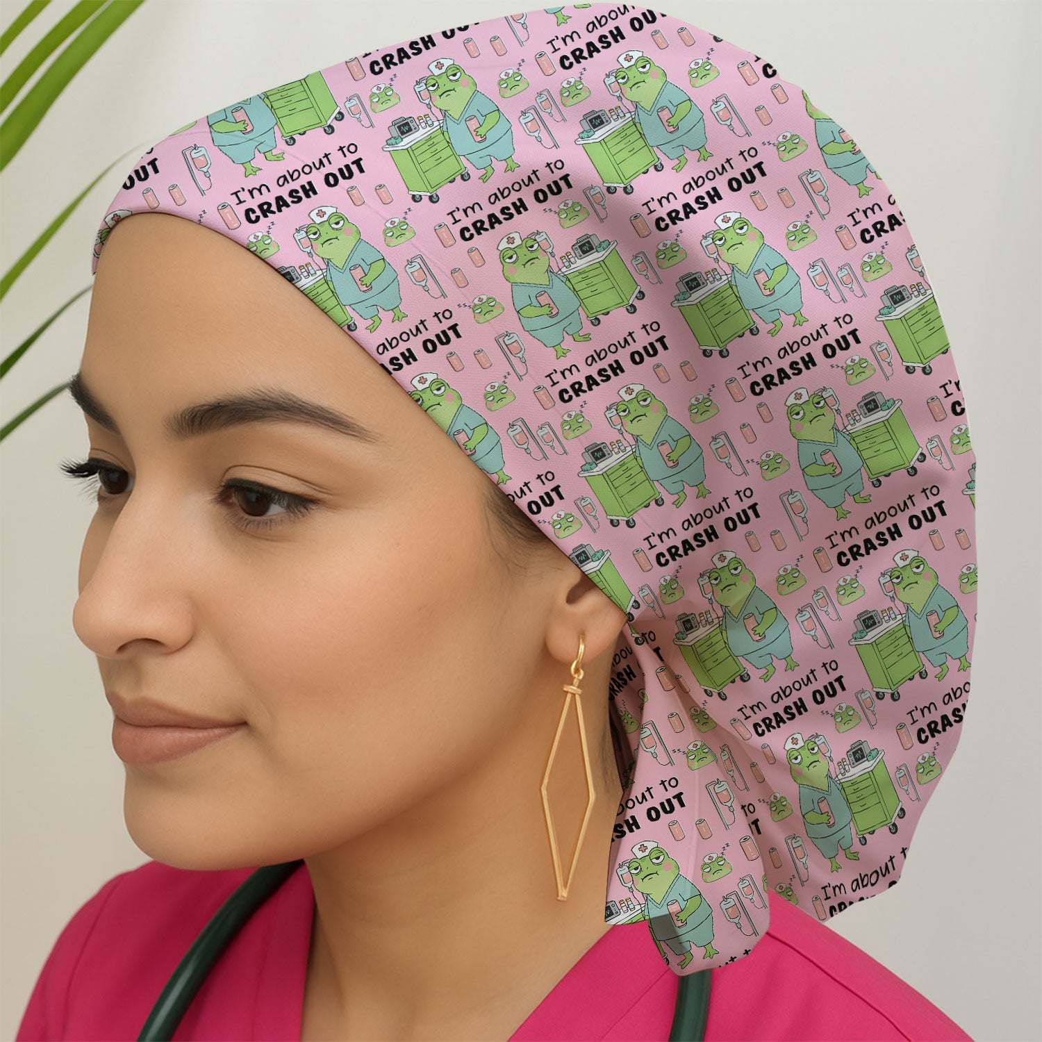 Funny Frog Pattern Nurse Scrub Cap, I’m About to Crash Out Nurse Hat, Breathable Fabrics Nursing Uniform