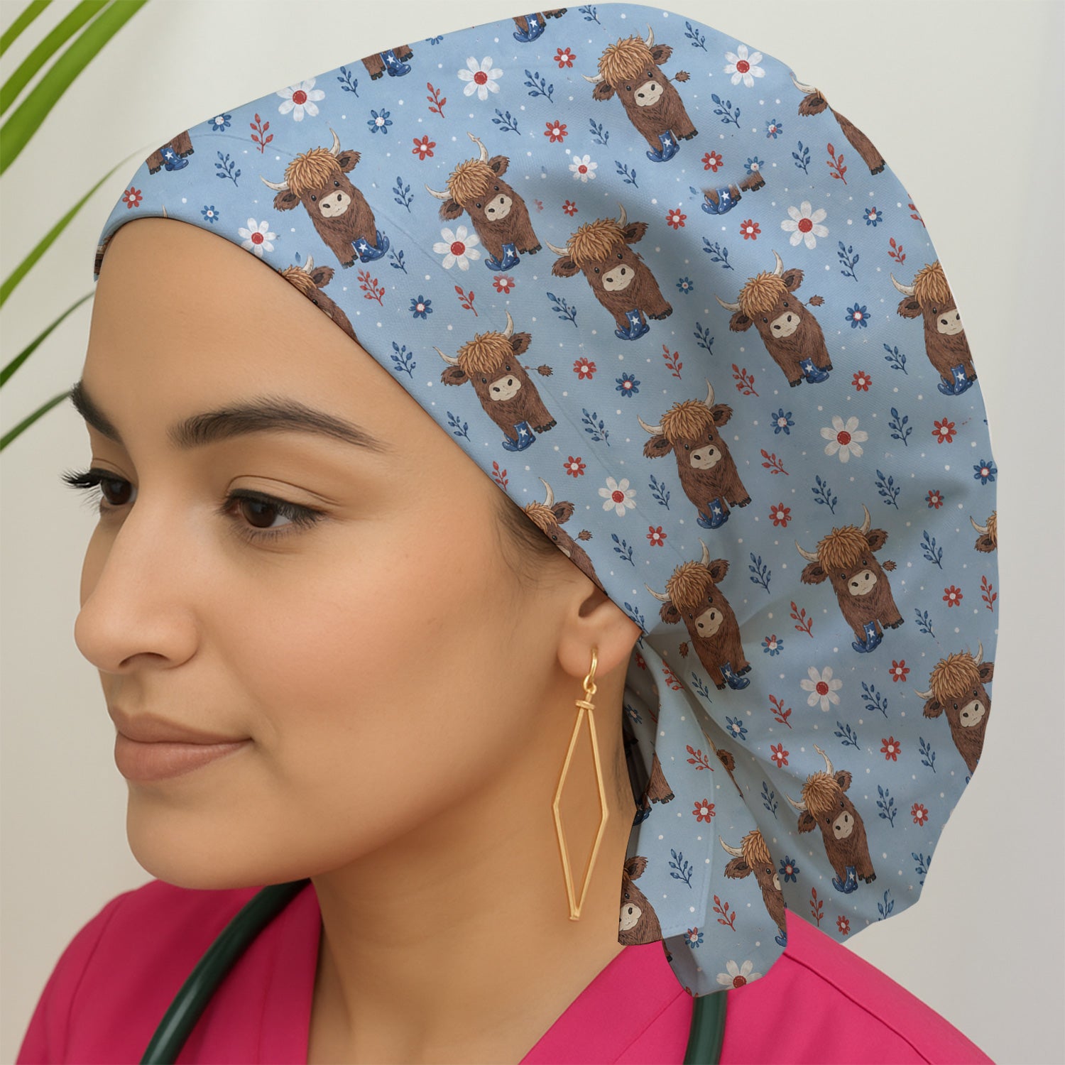 Floral Cowboy Boots Pattern Scrub Cap, Surgical Caps for Doctors