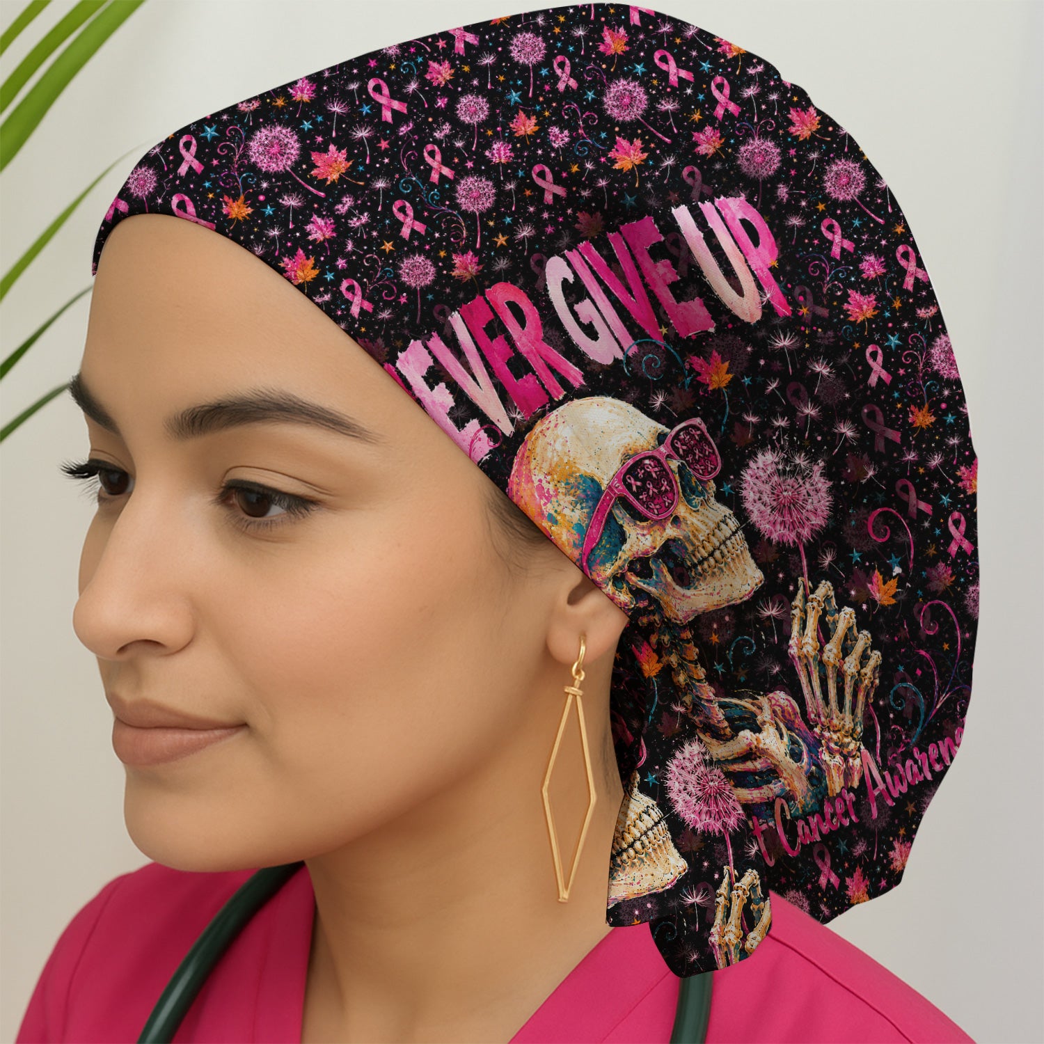 Meaningful Breast Cancer Awareness Skeleton Scrub Cap, Surgical Caps for Doctors