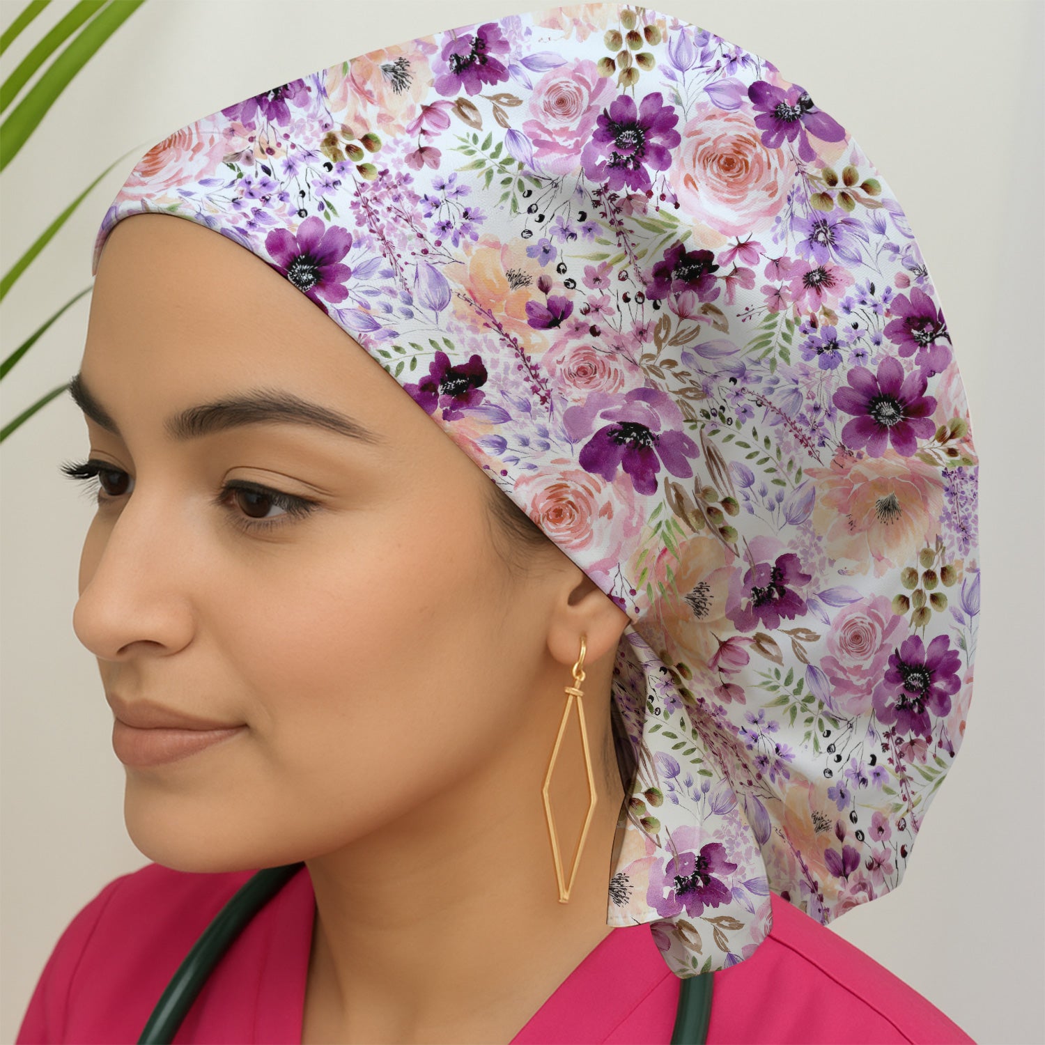 Elegant Watercolor Floral Bloom Scrub Cap, Surgical Caps for Doctors