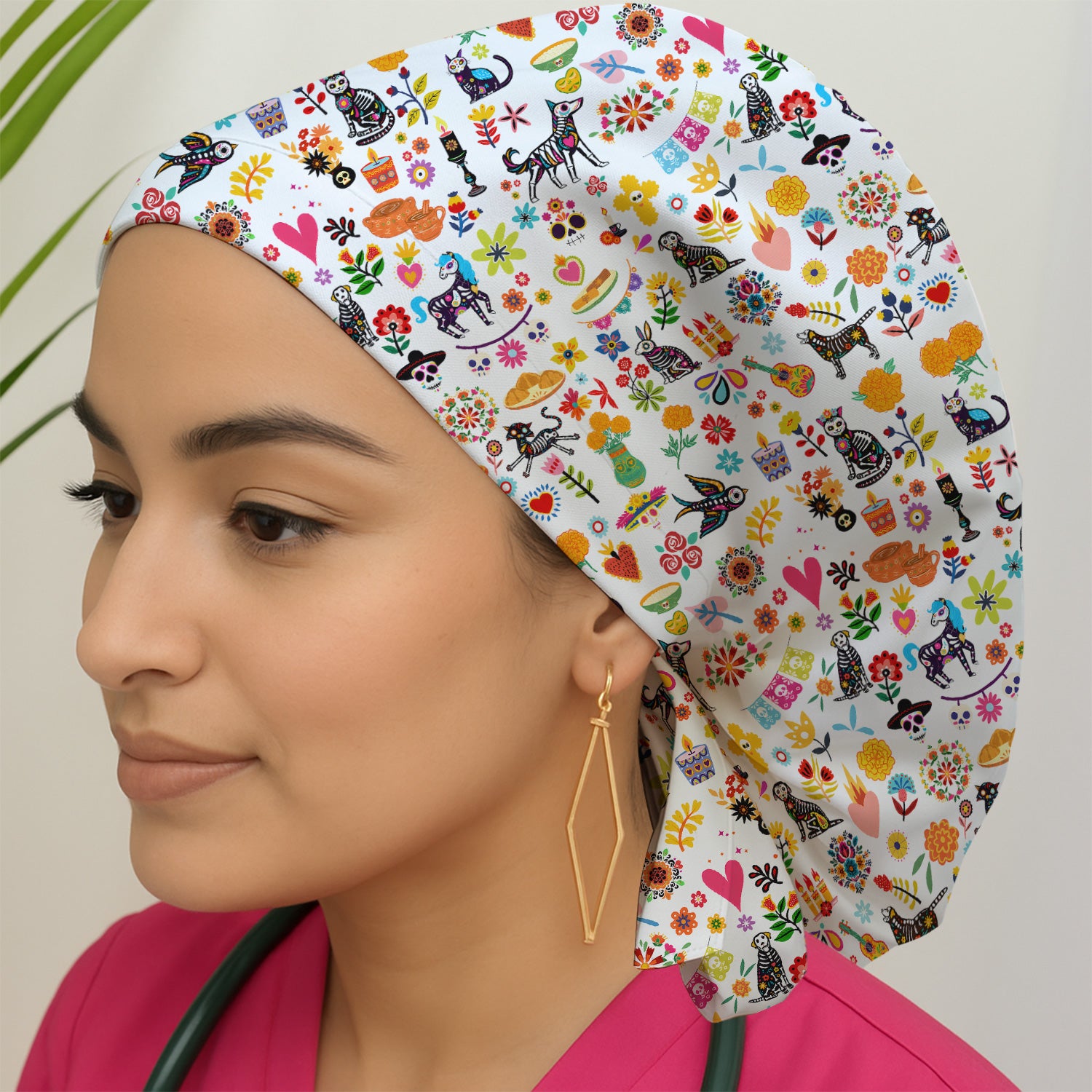 Day Of The Dead Sugar Skull Print Scrub Cap, Surgical Caps for Doctors