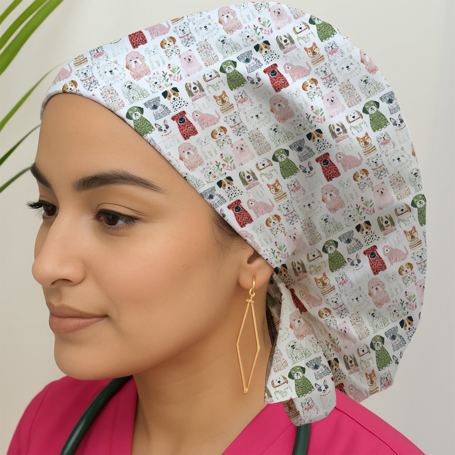 Cute Cartoon Dog Breeds Pattern Scrub Cap, Surgical Caps for Doctors