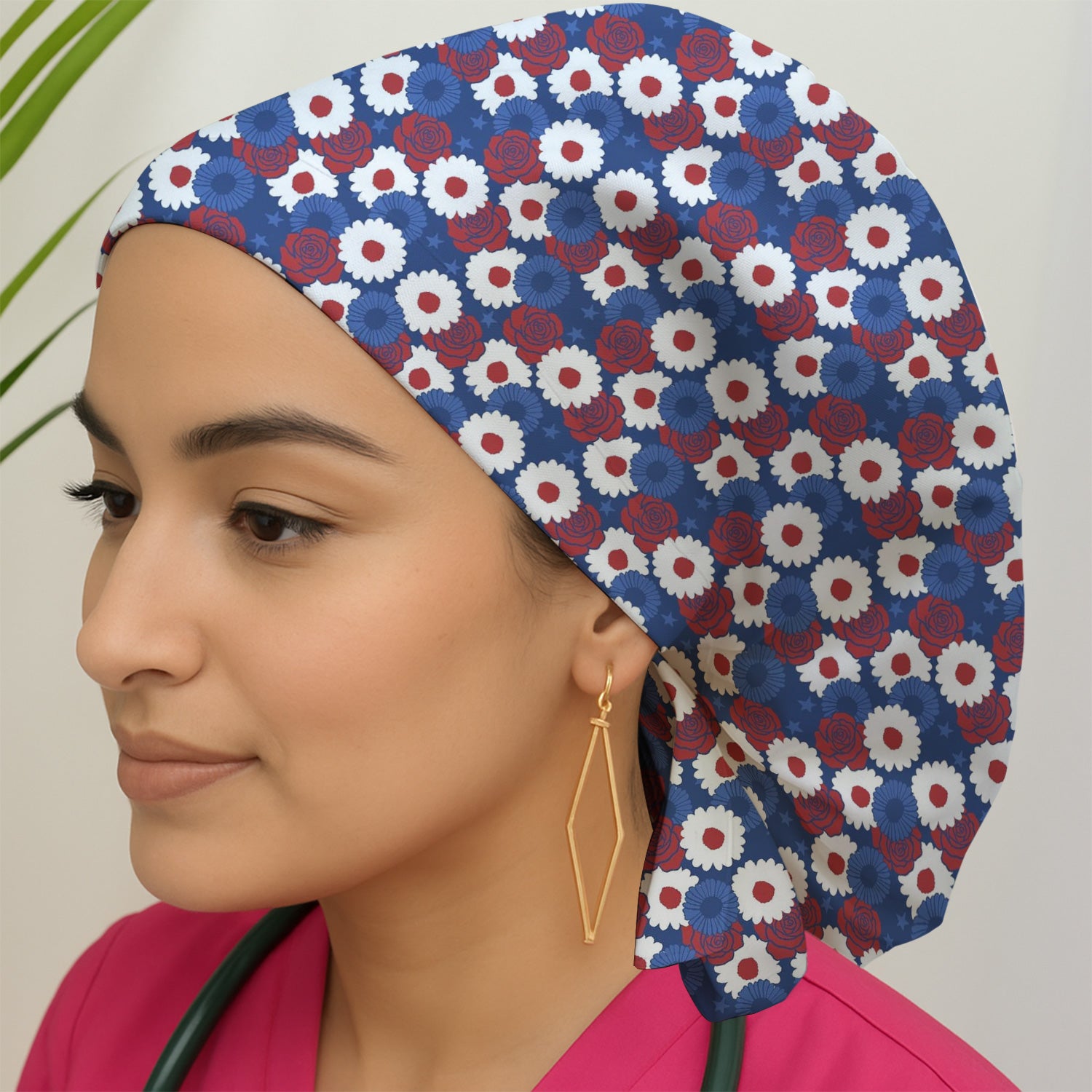 Daisy Rose Floral Pattern Scrub Cap, Surgical Caps for Doctors