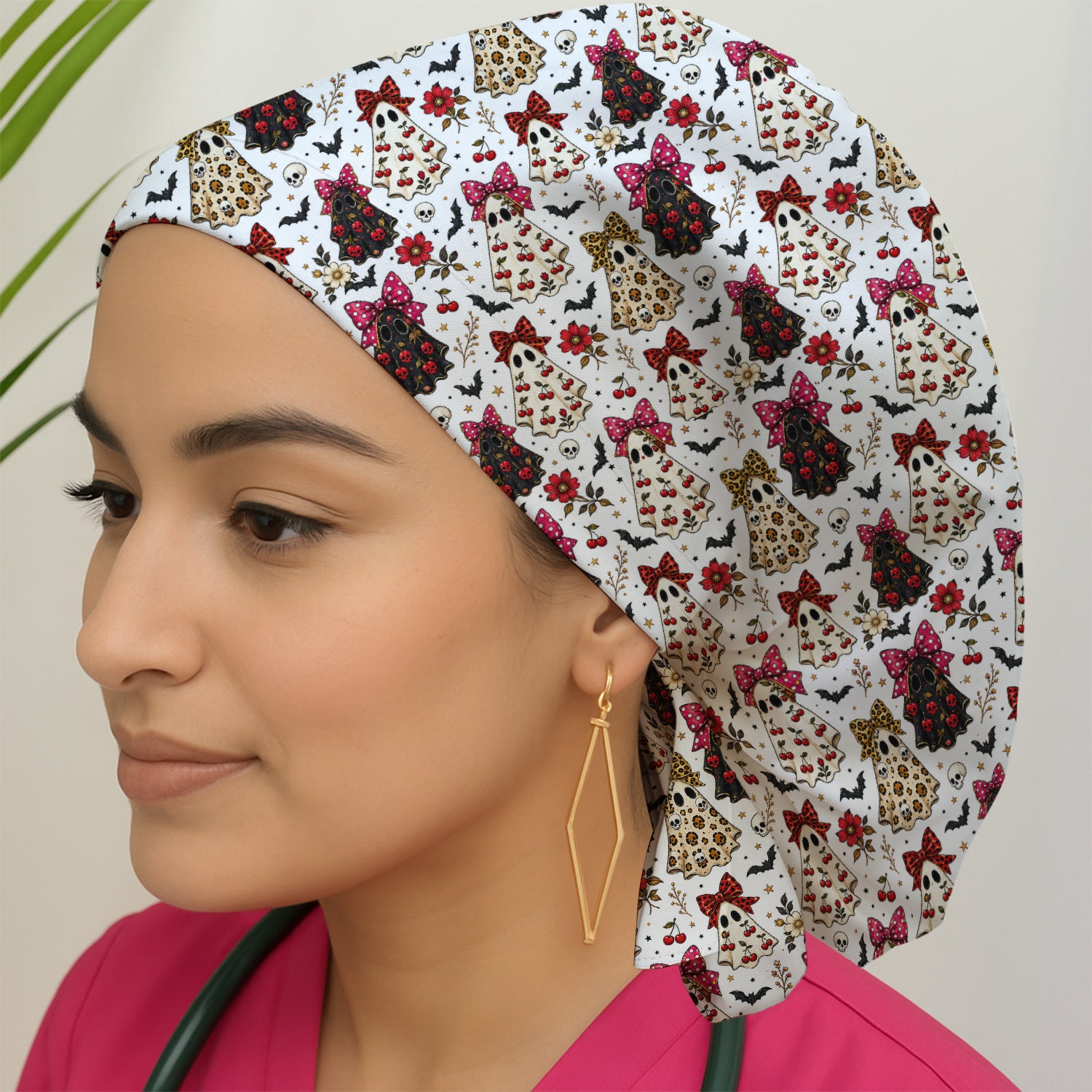 Spooky Halloween Ghost Pattern Scrub Cap, Surgical Caps for Doctors