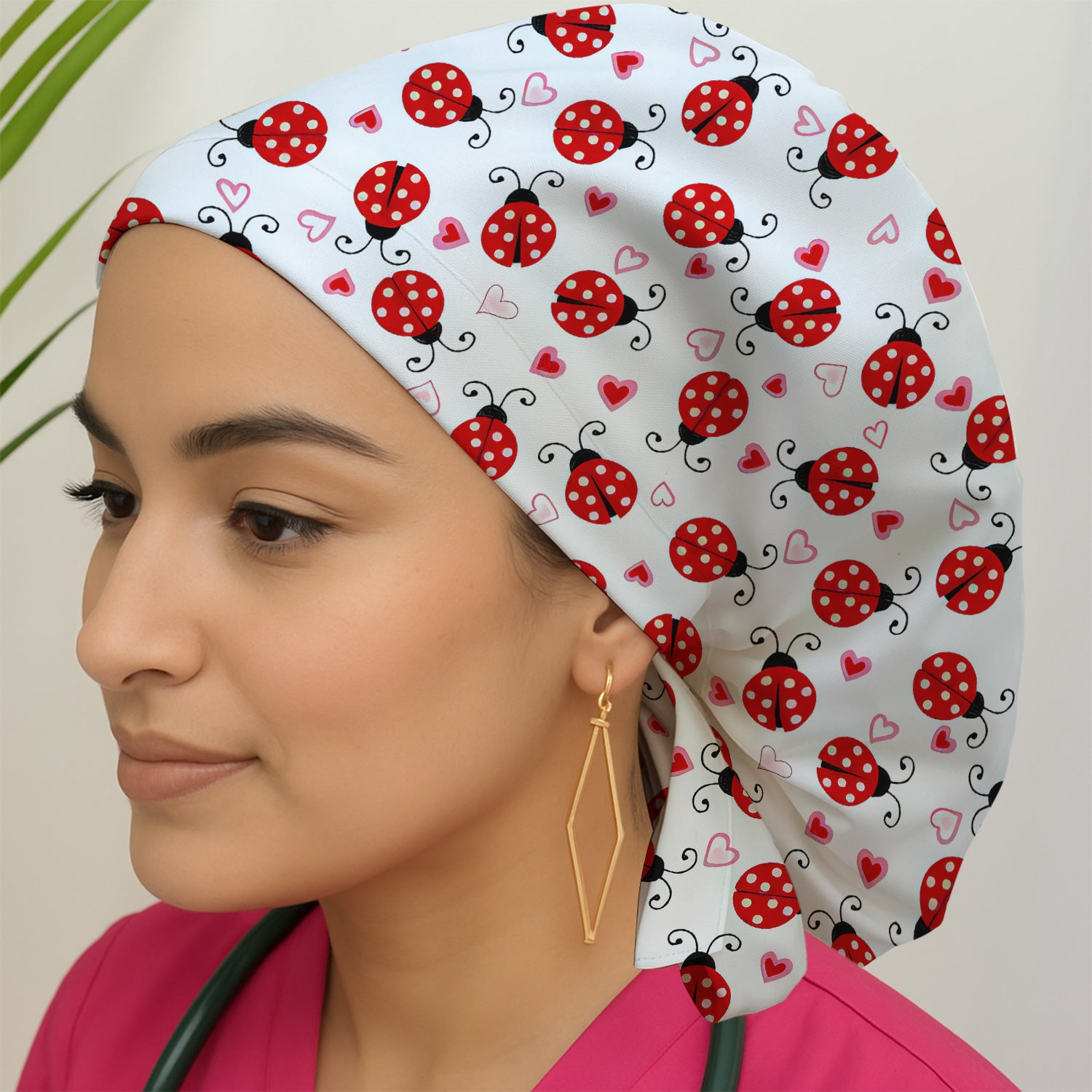 Cute Ladybug Heart Love Pattern Scrub Cap, Surgical Caps for Doctors