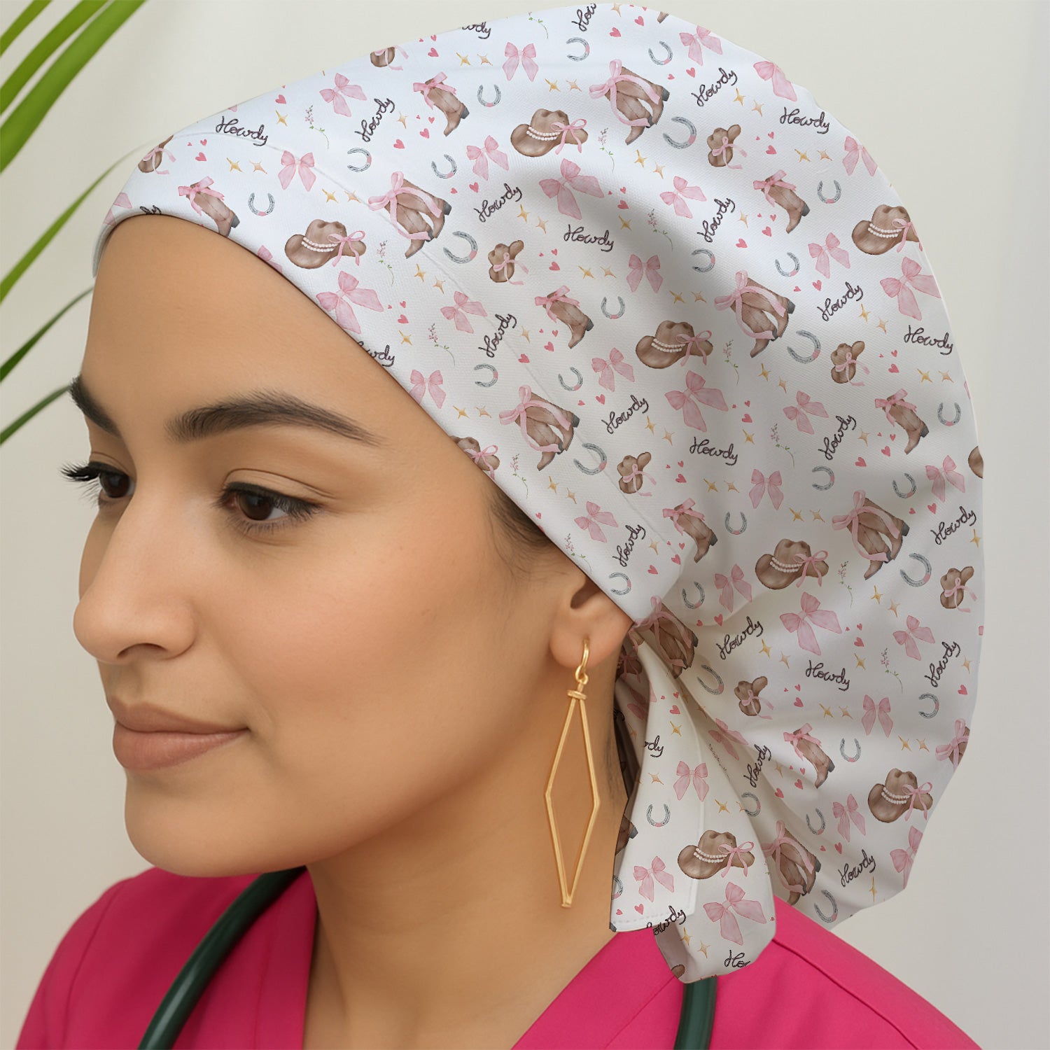 Cute Pink Cowgirl Boots Pattern Scrub Cap, Surgical Caps for Doctors