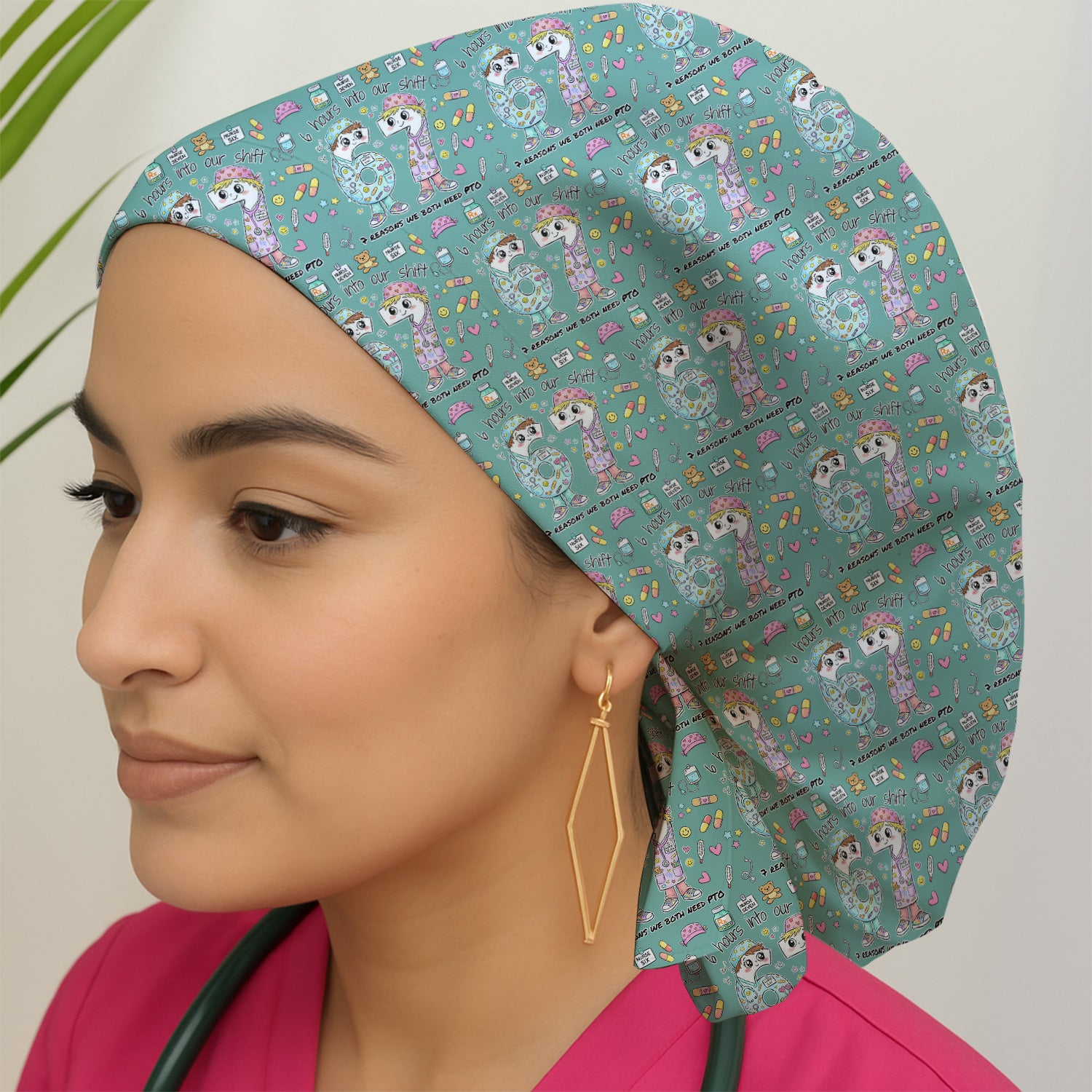 Cartoon Characters Six Hours Into Shift With Medical Doodle Scrub Cap, Surgical Caps for Doctors