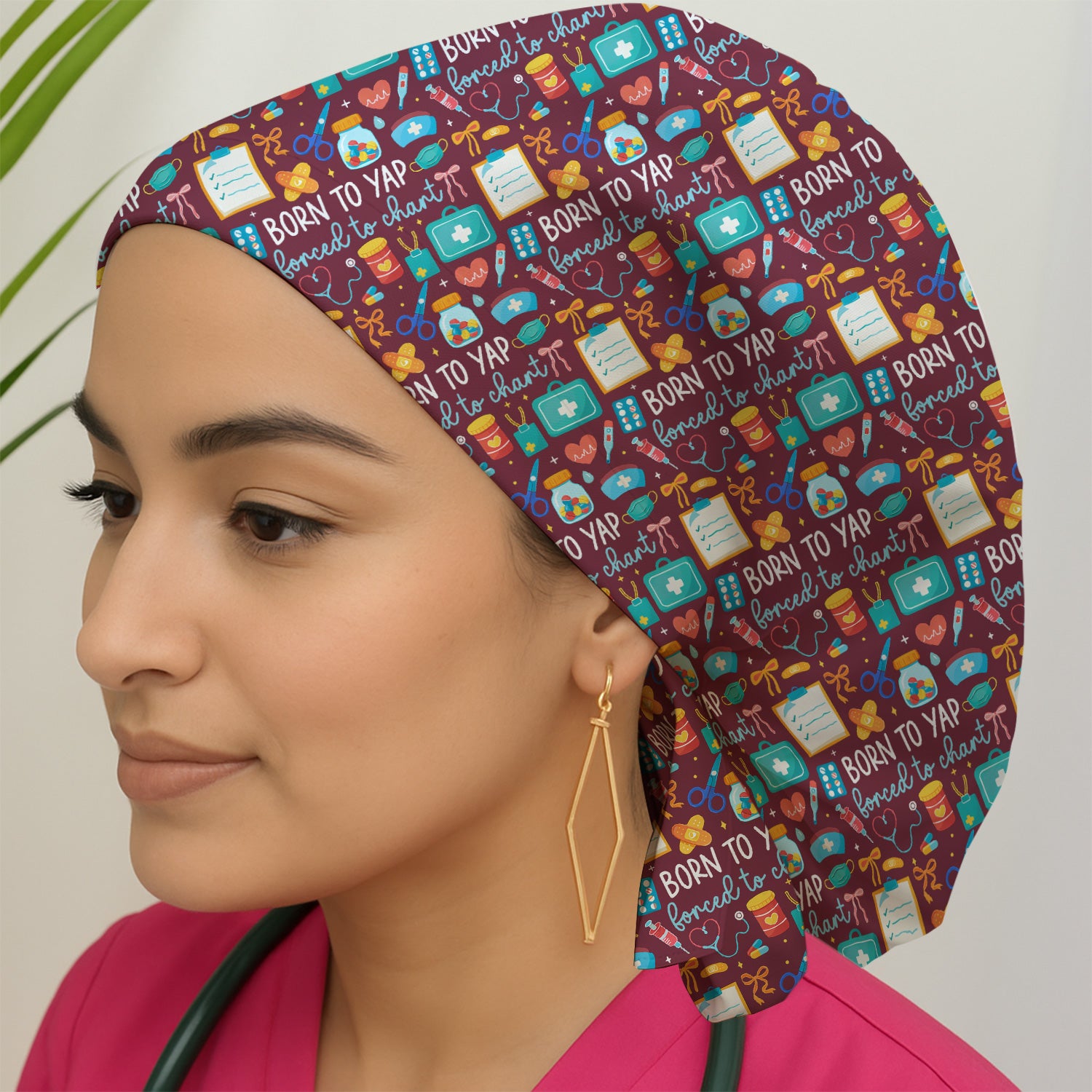 Born To Yap Medical Tools Pattern Cap,Bouffant Scrub Caps for Women