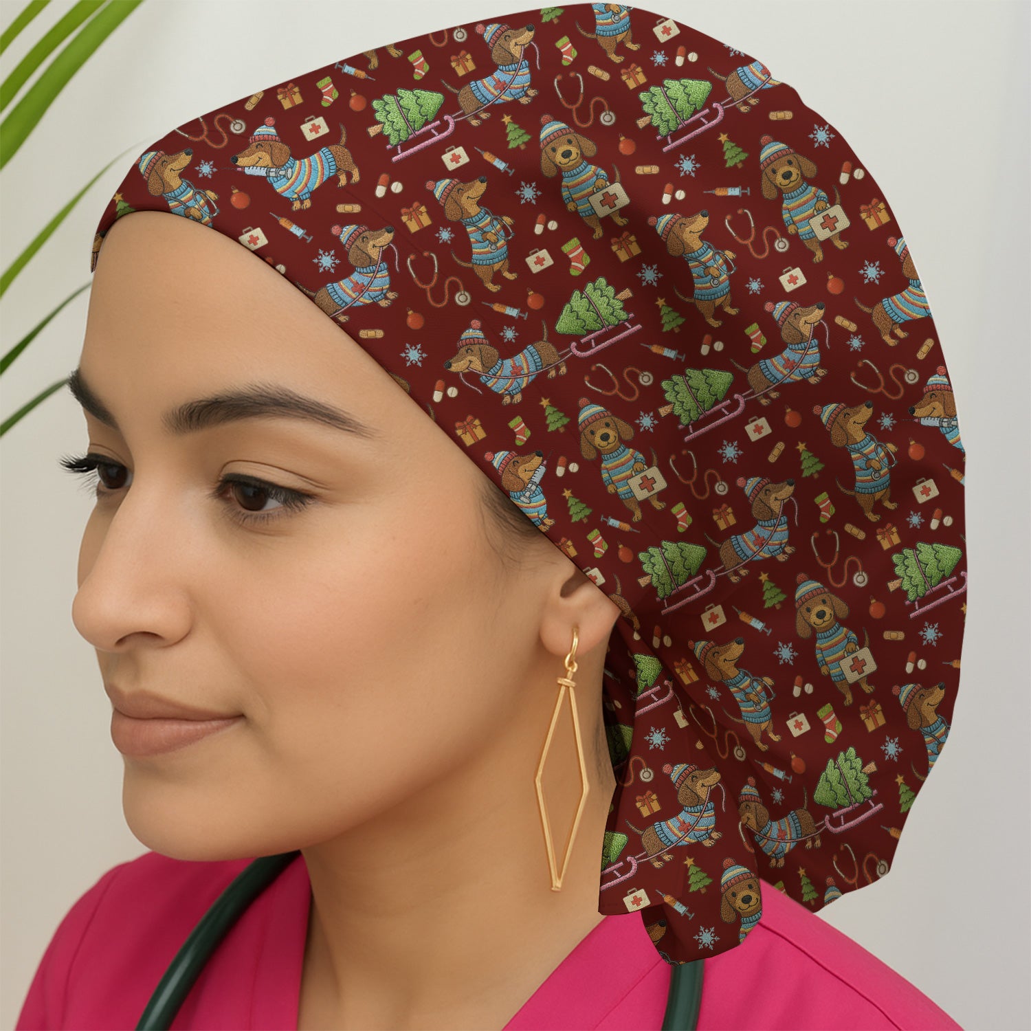 Dachshund Dog Scrub Cap For Nurse, Funny Wiener Dog Lover Gift, Cute Dog 3D Knit Pattern Hat