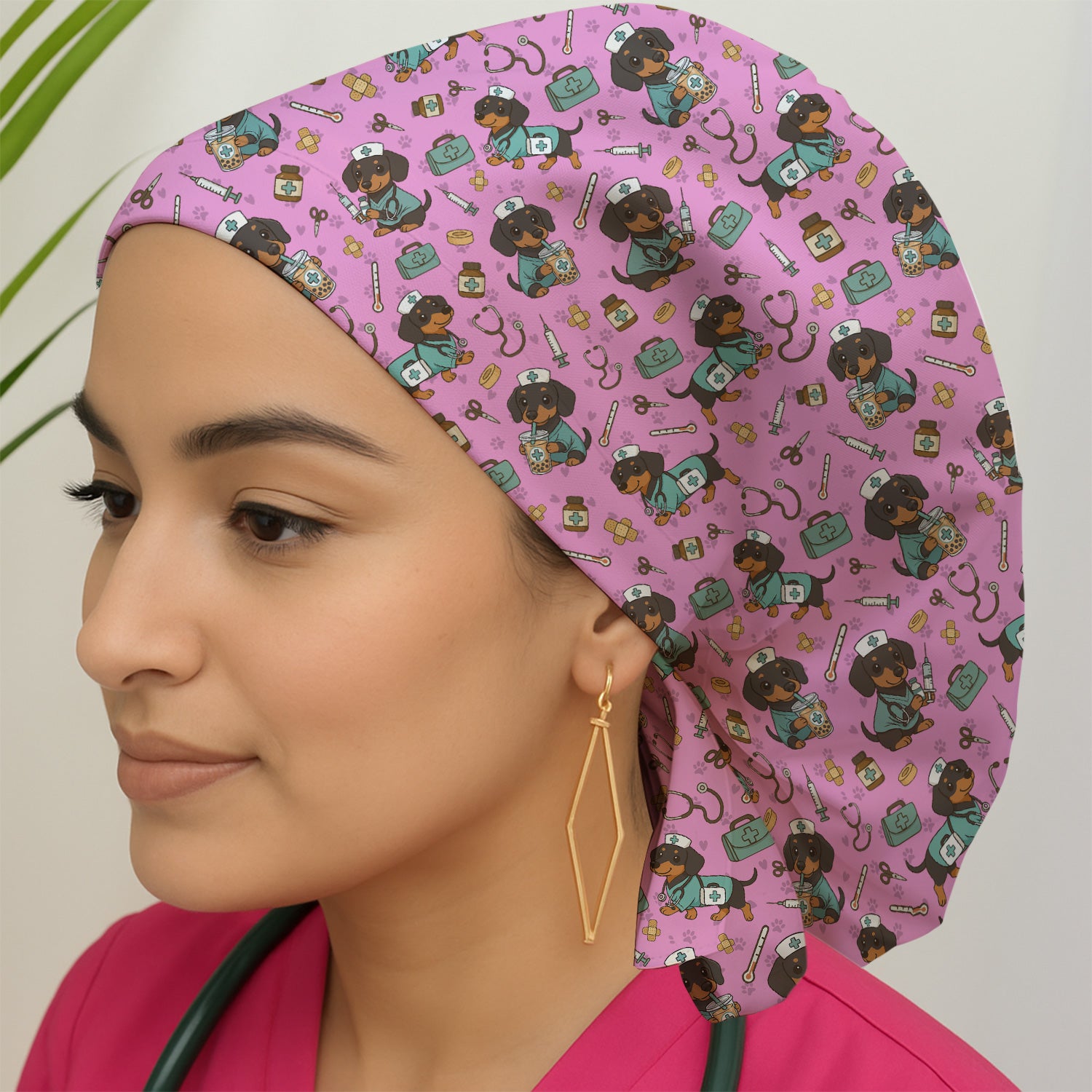 Funny Dachshund Nurse Scrubs Cap - Cute Dog Print Medical Hat- Holiday Nurse Scrub Gift for RN CNA Doctor