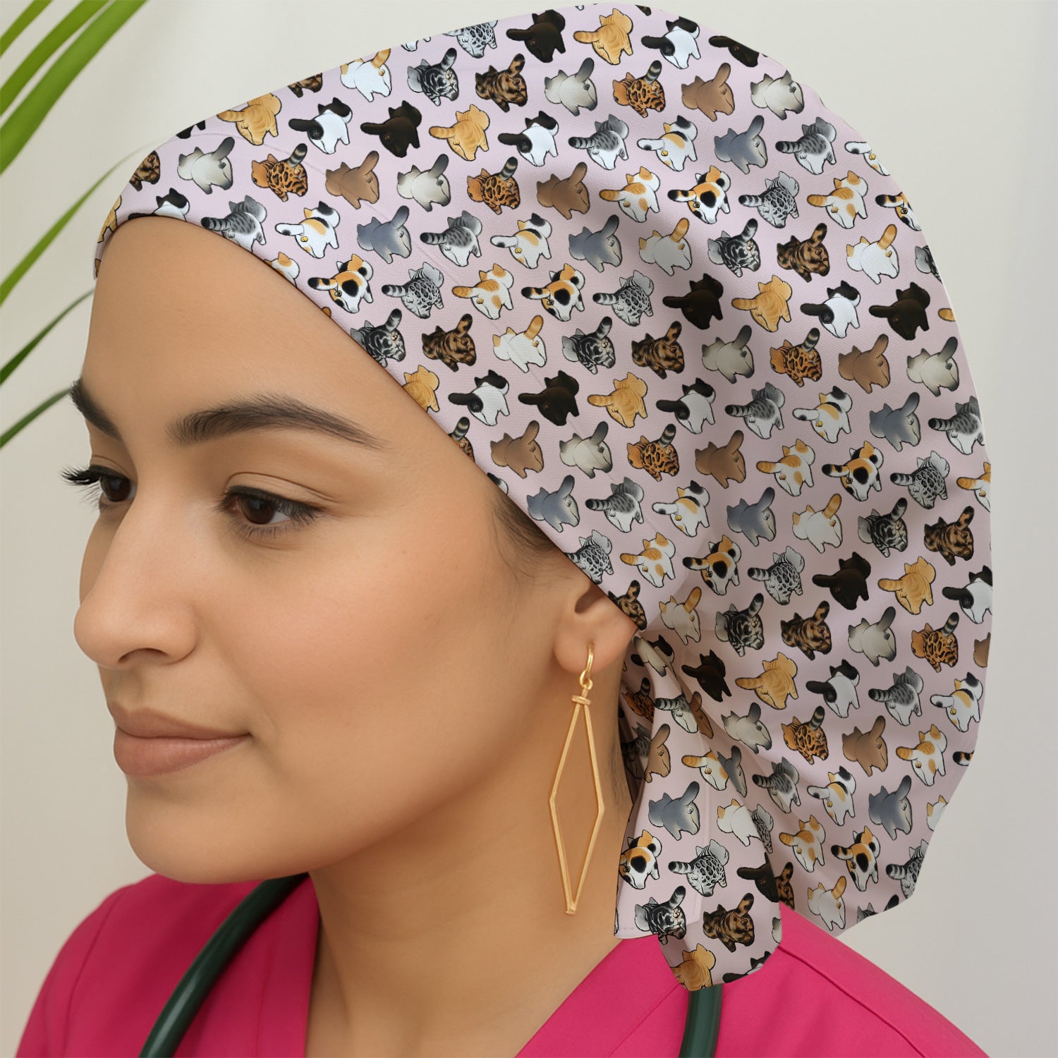 Cat Butt Pattern Medical Scrub Cap, Breathable Fabrics Nursing Uniform