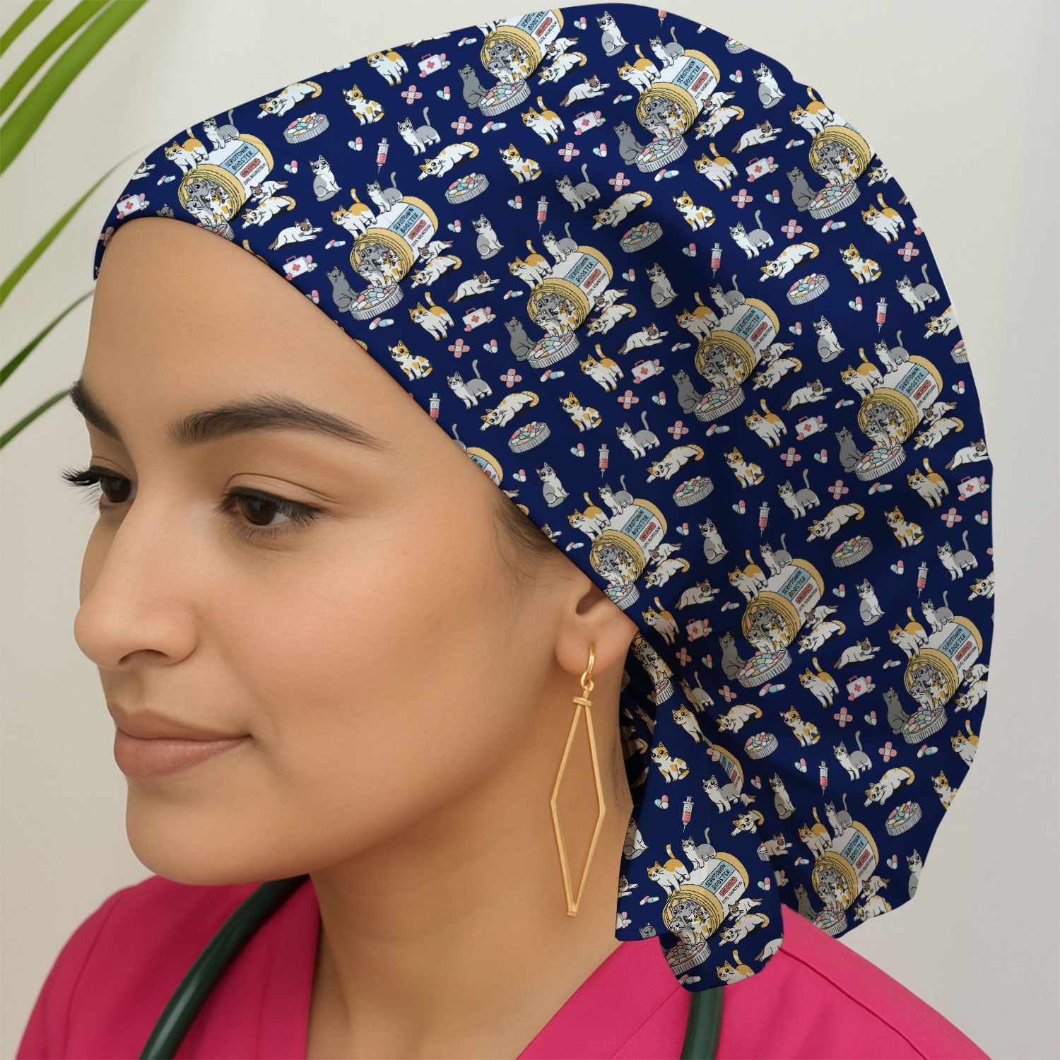 Cute Cat Serotonin Booster Pattern Scrub Cap, Bouffant Scrub Caps for Women