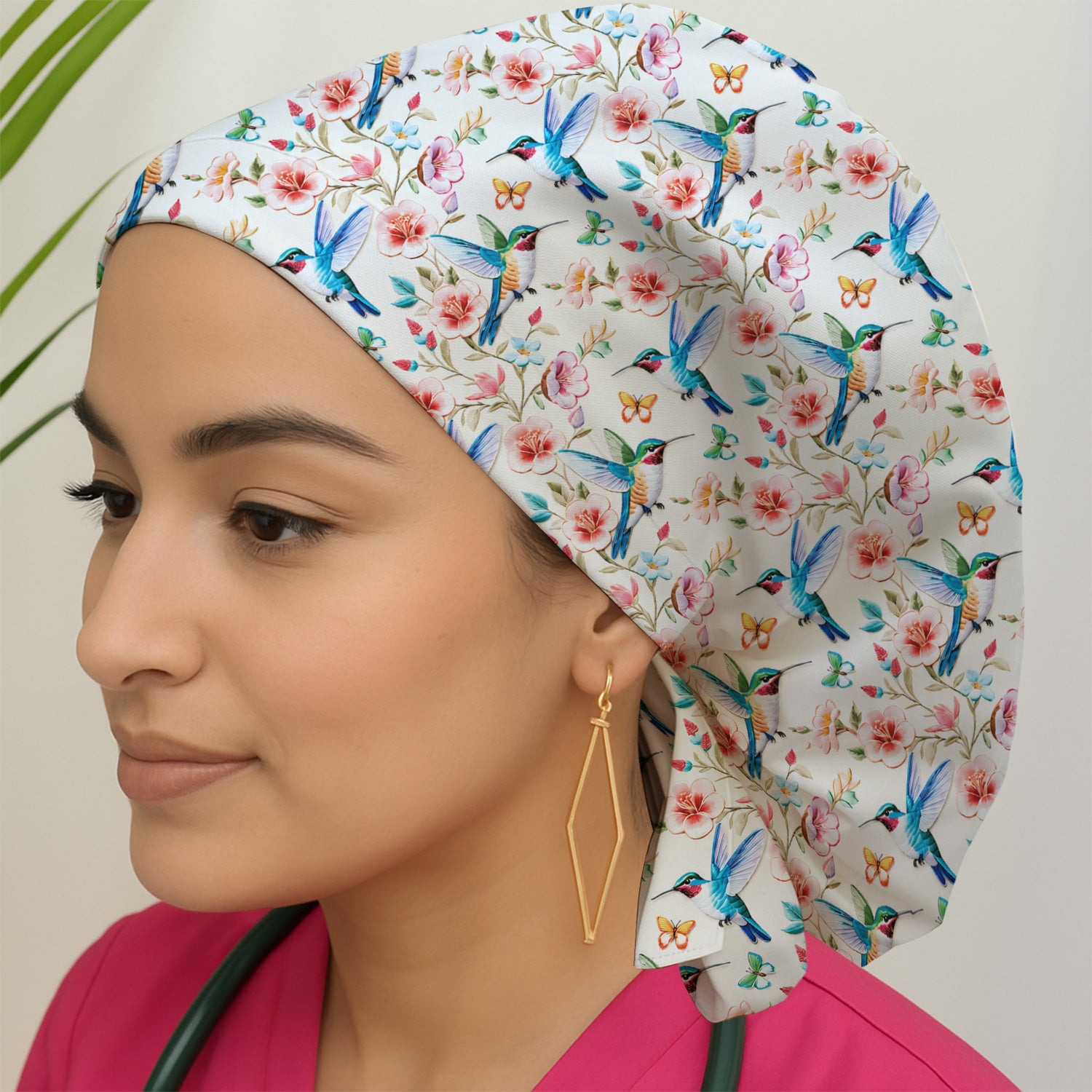 Hummingbird Blossom Butterfly Pattern Scrub Cap, Surgical Caps for Doctors