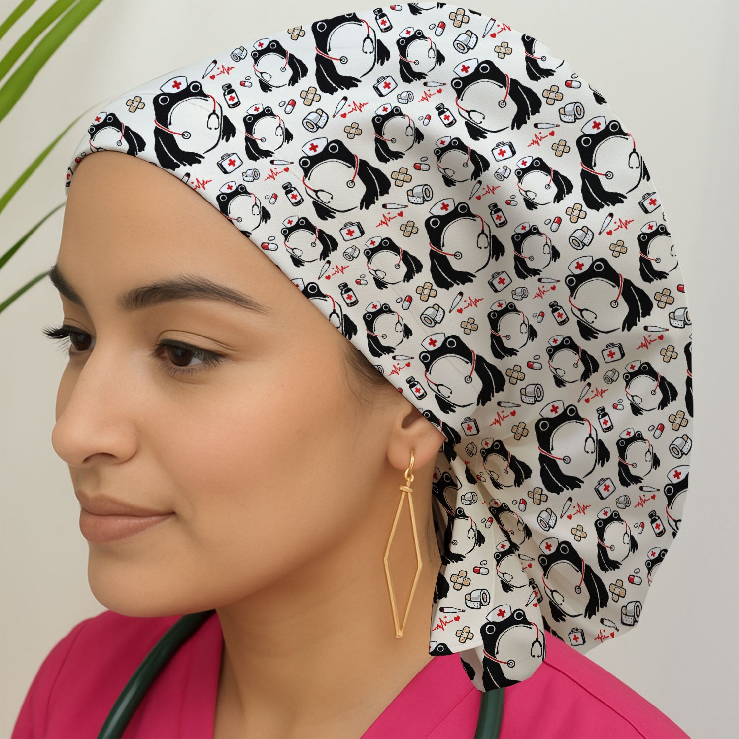 Cute Frog Nurse Medical Print Scrub Cap, Breathable Fabrics Caps Uniform