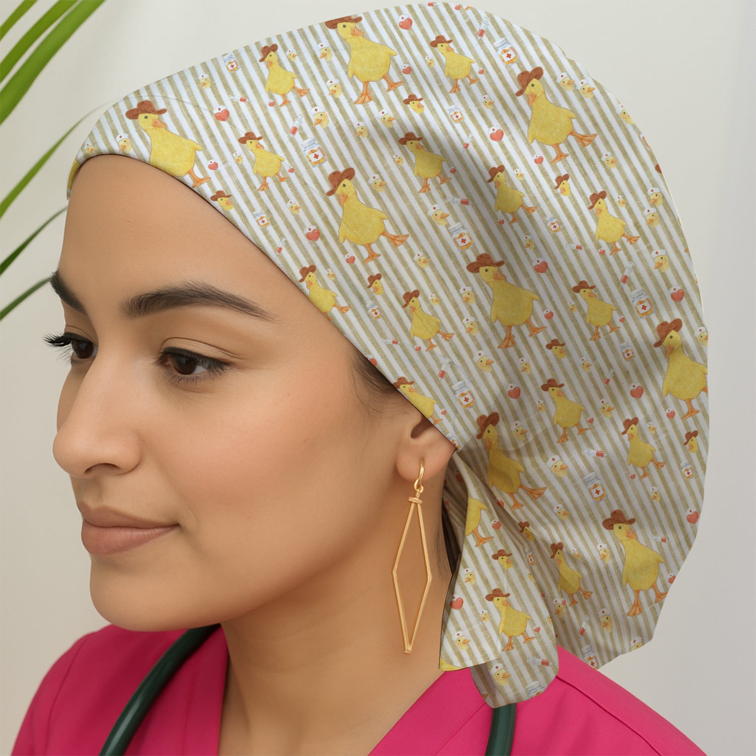 Cowboy Ducktor Vertical Stripe Pattern Scrub Cap, Surgical Caps for Doctors