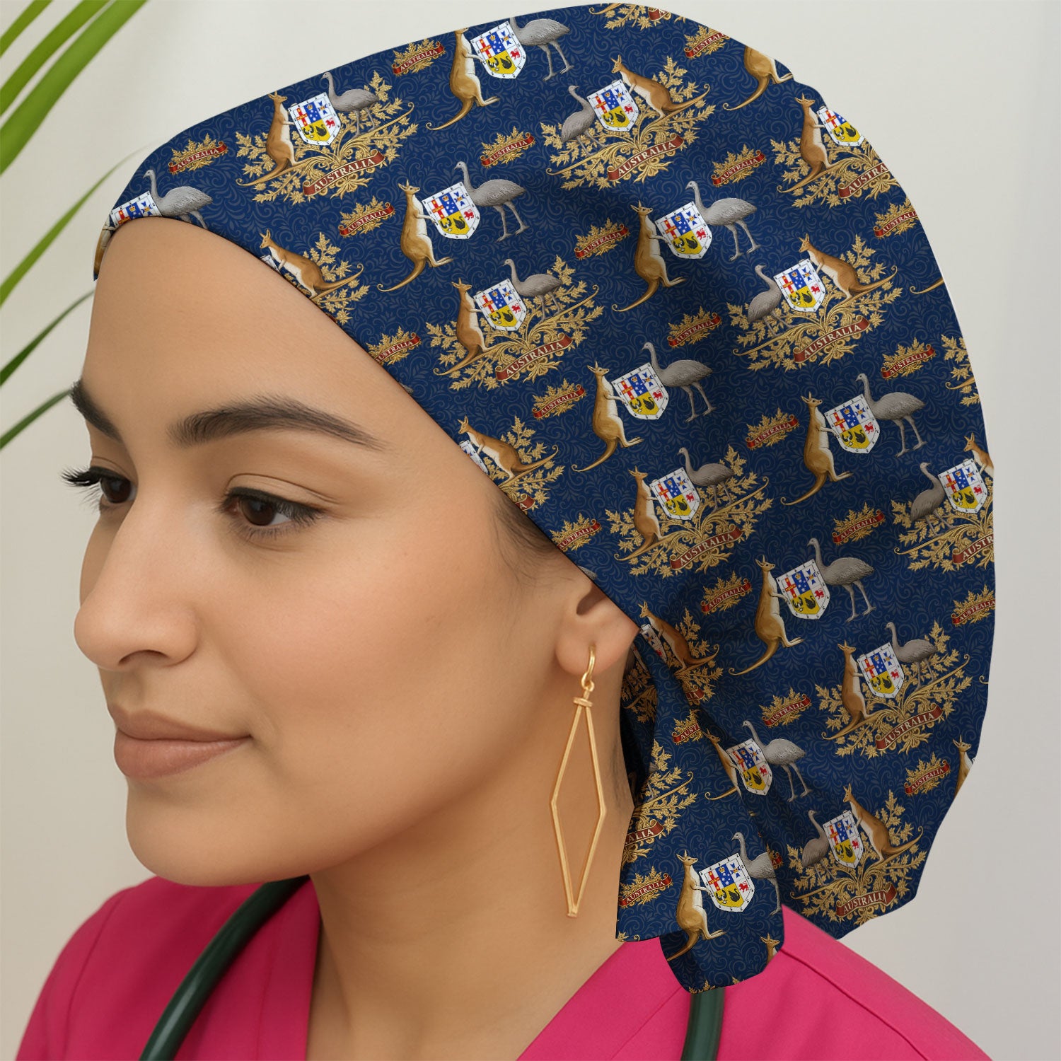 Australian Kangaroo Emu Coat of Arms Scrub Cap, Breathable Fabrics Caps Uniform