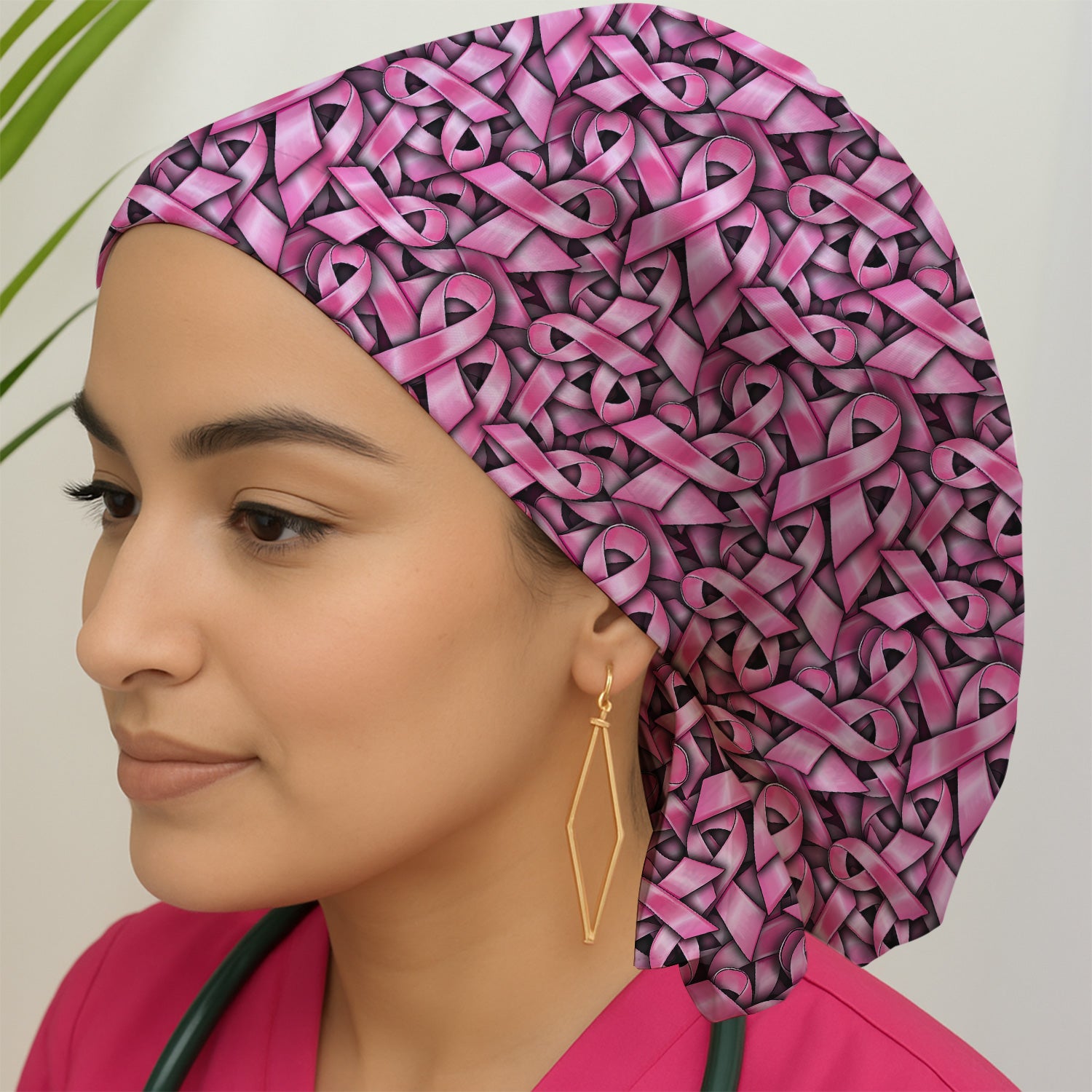 Breast Cancer Awareness Ribbon Oncology Scrub Cap, Surgical Caps for Doctors