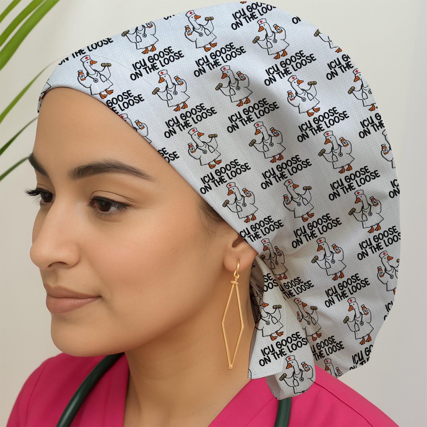 Funny ICU Goose On The Loose Nurse Pattern Scrub Cap, Breathable Fabrics Caps Uniform