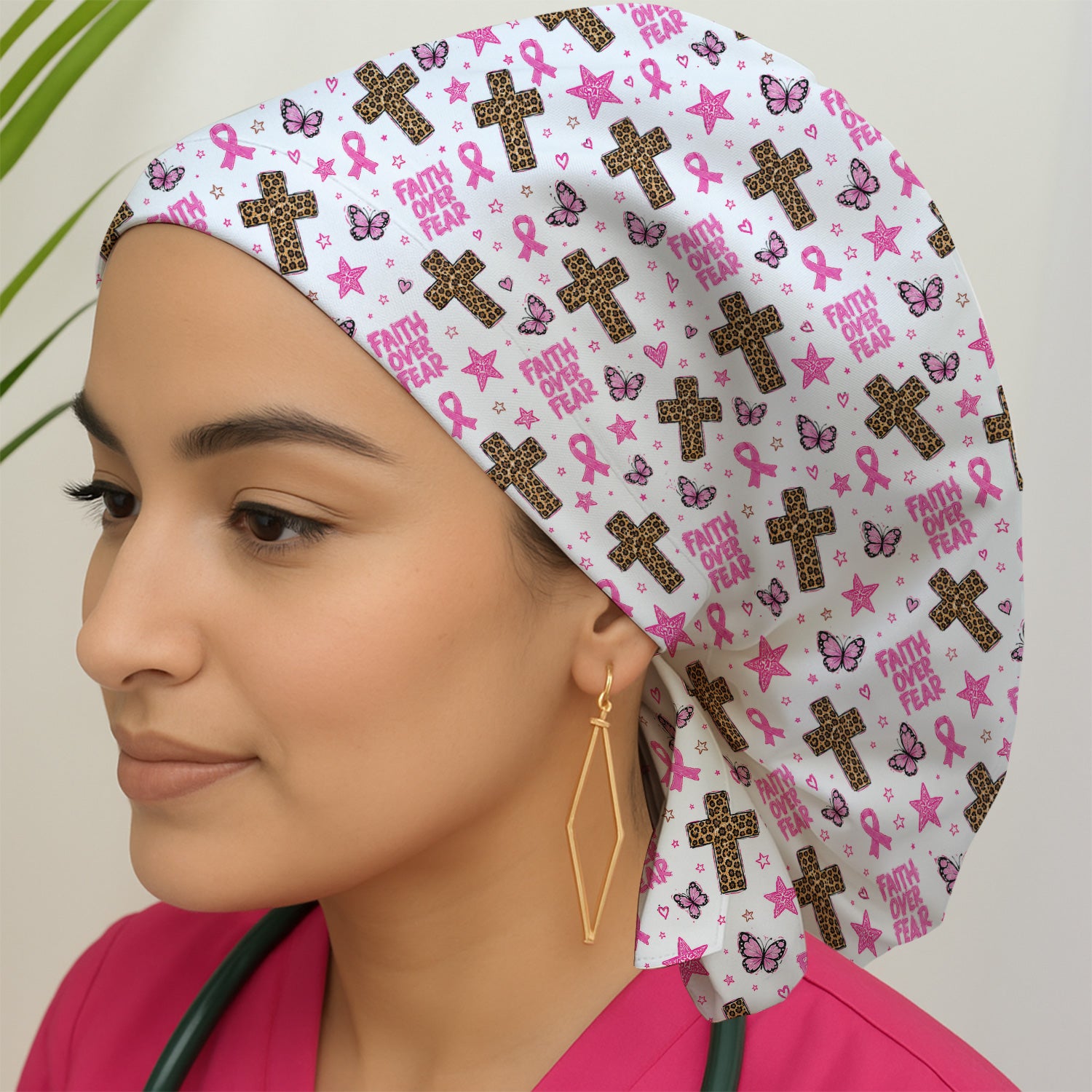 Faith Over Fear Breast Cancer Scrub Cap, Surgical Caps for Doctors