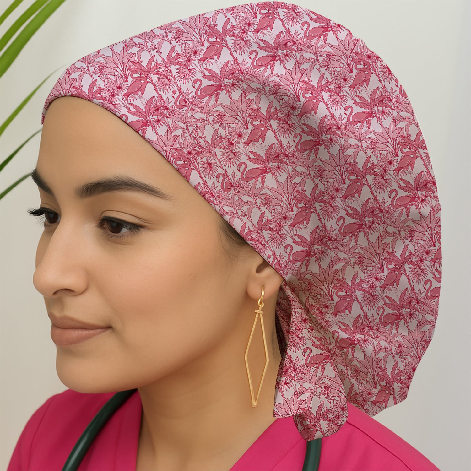 Tropical Flamingo Palm Leaves Pattern Scrub Cap, Surgical Caps for Doctors