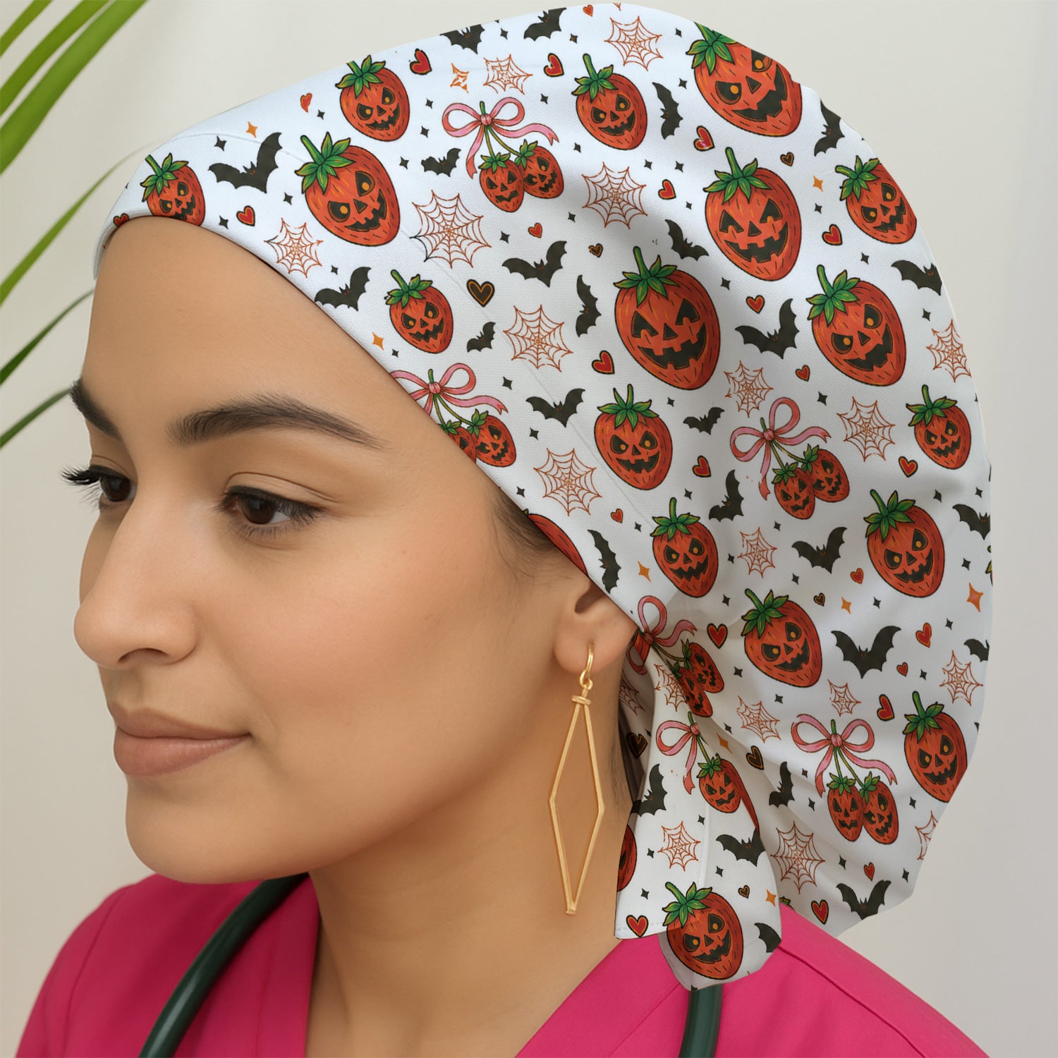 Sweet Halloween Strawberry Jack O Lanterns Scrub Cap, Surgical Caps for Doctors