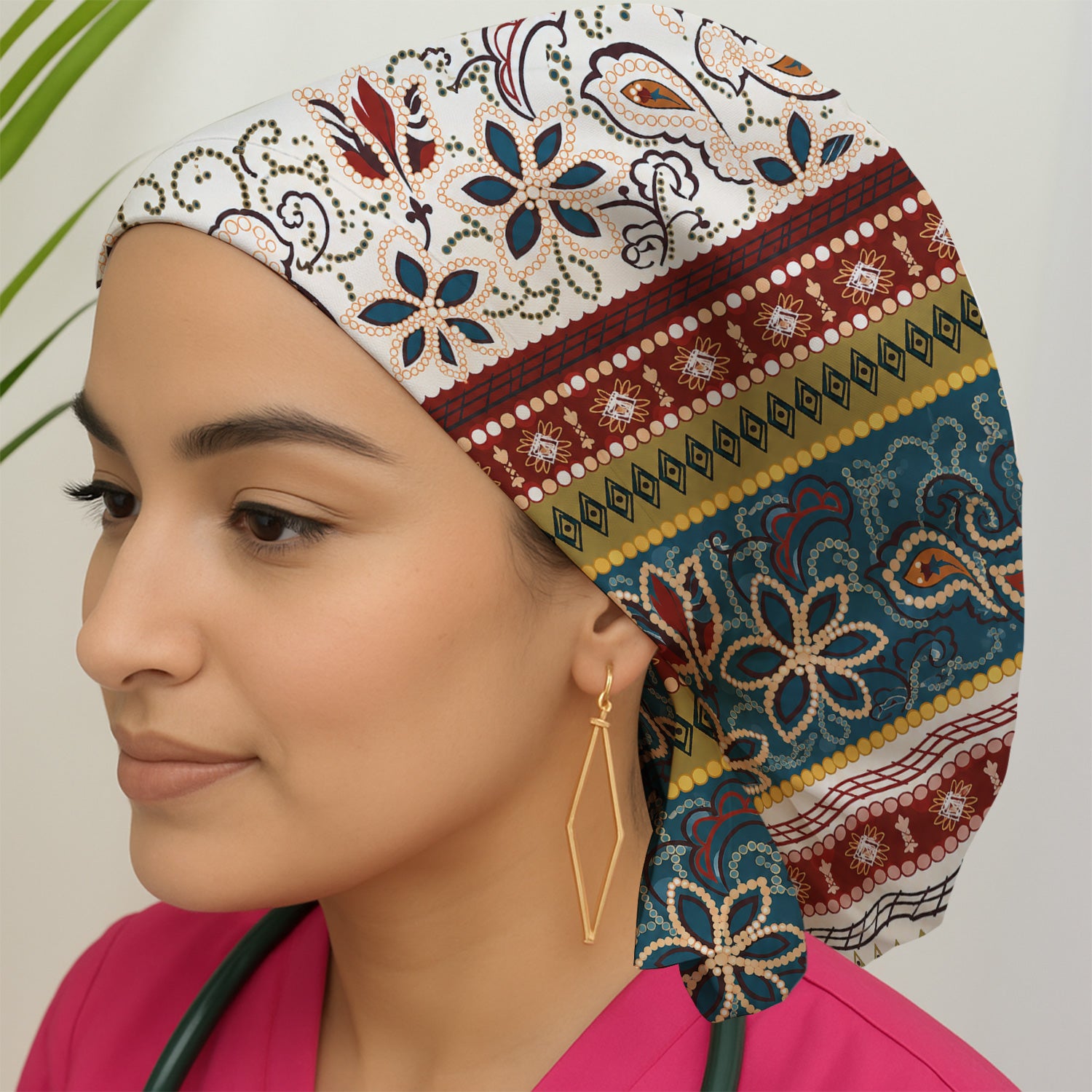 Boho Paisley Floral Stripe Pattern Scrub Cap, Surgical Caps for Doctors