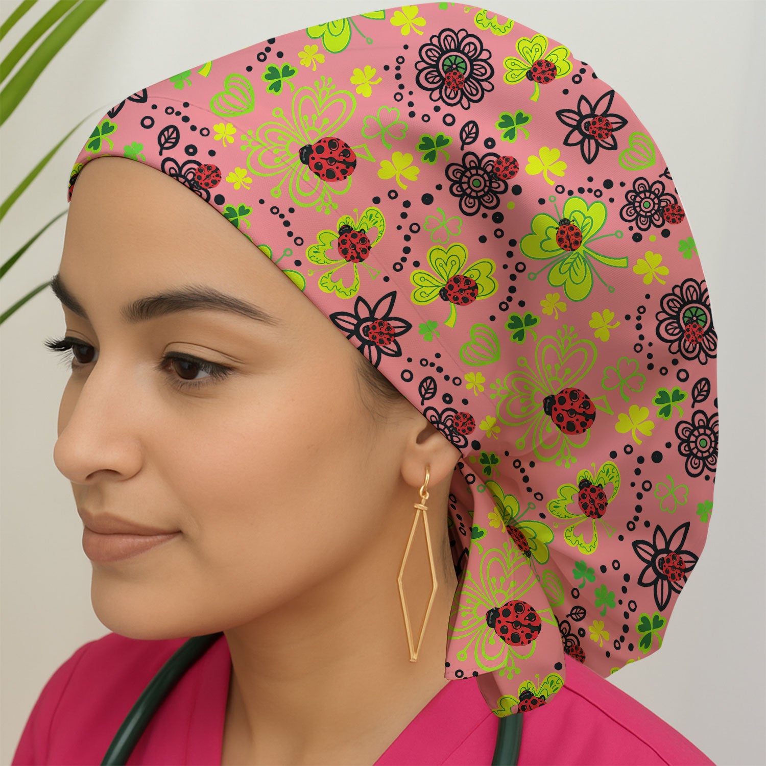 Ladybug Clover Floral Pattern Print Caps, Breathable Fabrics Caps Uniform