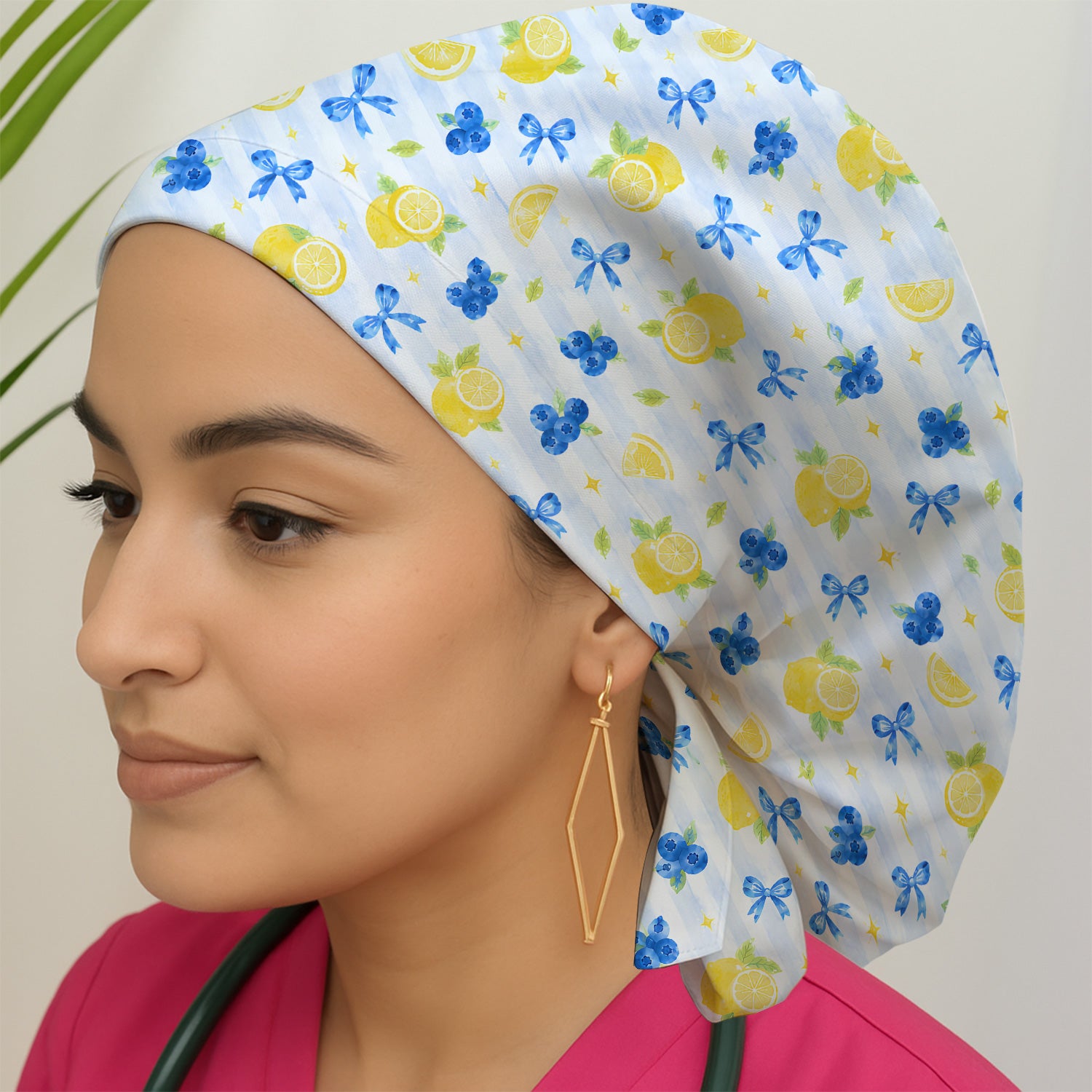 Lemon Blueberry Bow Nurse Print Scrub Cap, Surgical Caps for Doctors