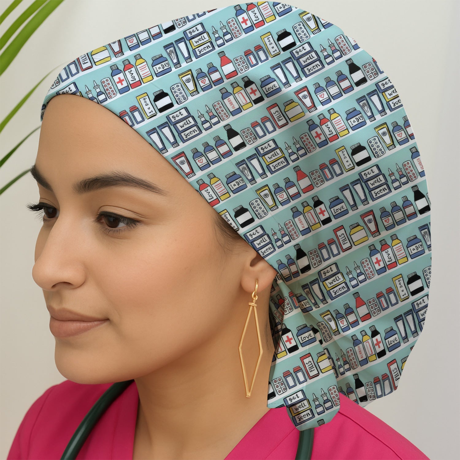 Medicine Bottle Pharmacy Pills Care Pattern Scrub Cap, Surgical Caps for Doctors