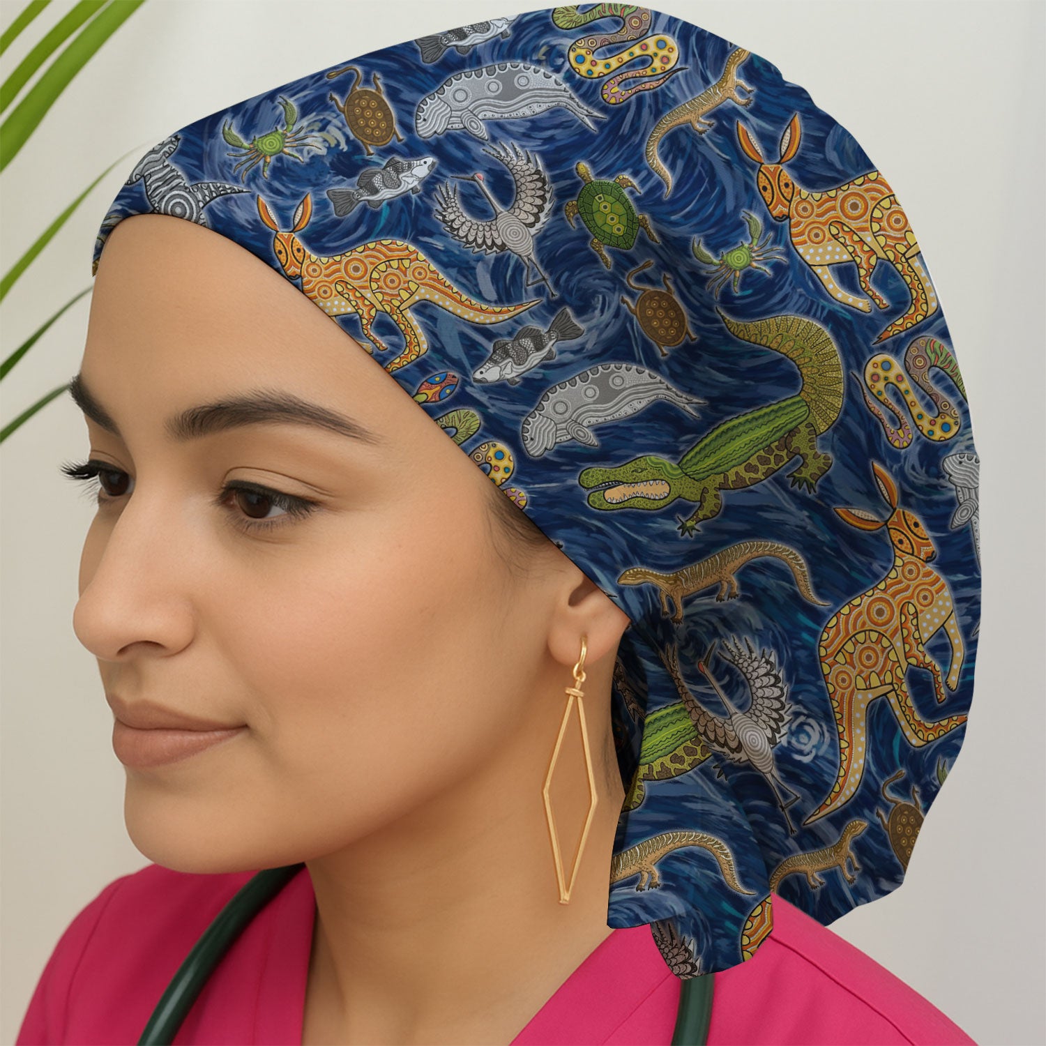 Crocodile Turtle Snake Animal Print Scrub Cap, Bouffant Surgical Caps