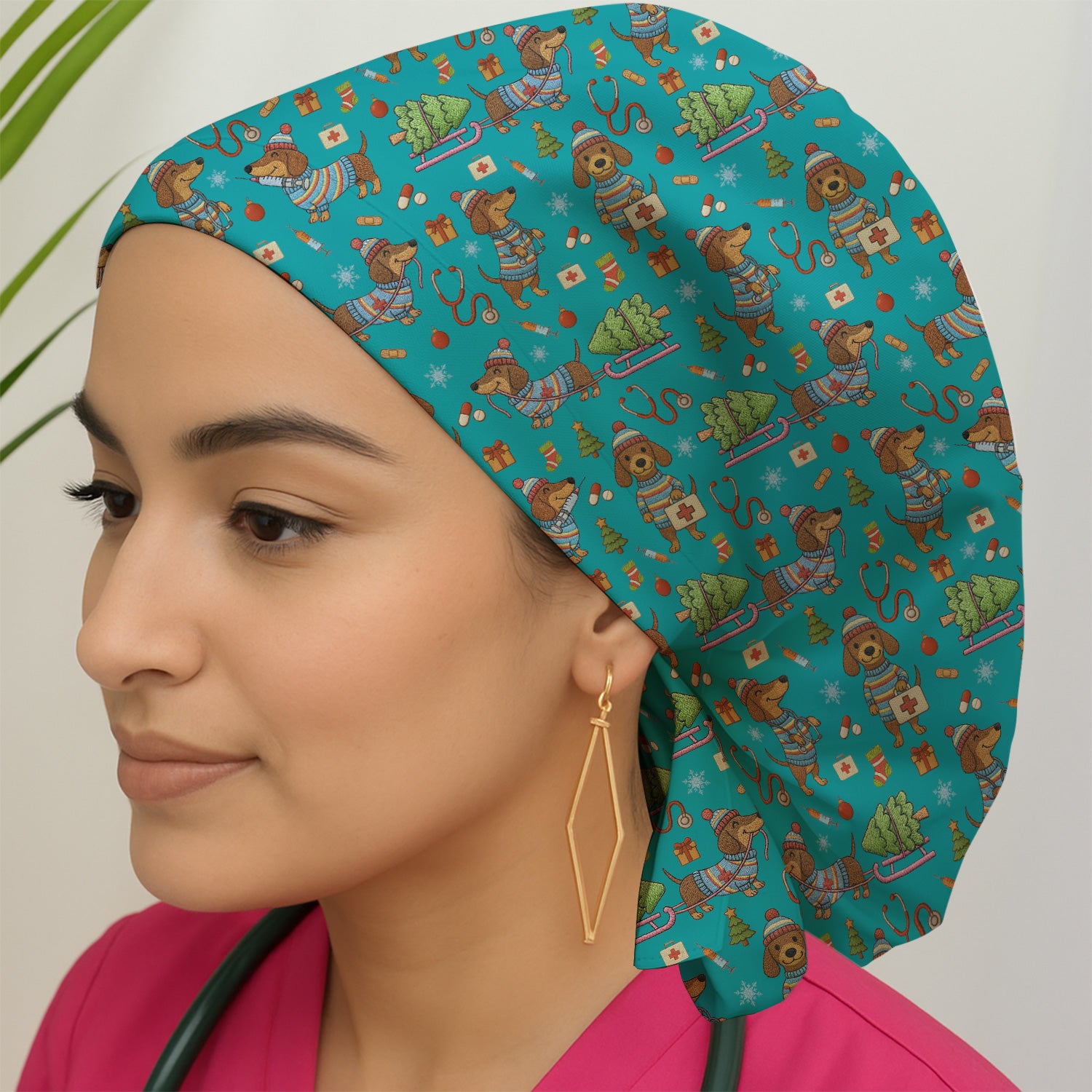 Dachshund Dog Scrub Cap For Nurse, Funny Wiener Dog Lover Gift, Cute Dog 3D Knit Pattern Hat