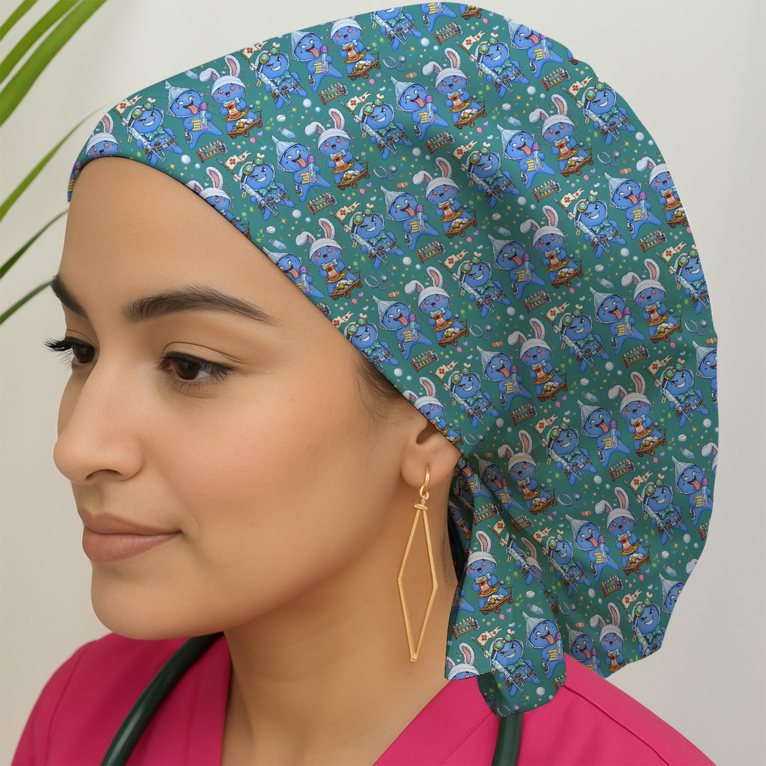 Cute Glove Doll Hospital Medical Cartoon Nurse Pattern Cap, Bouffant Scrub Caps for Women