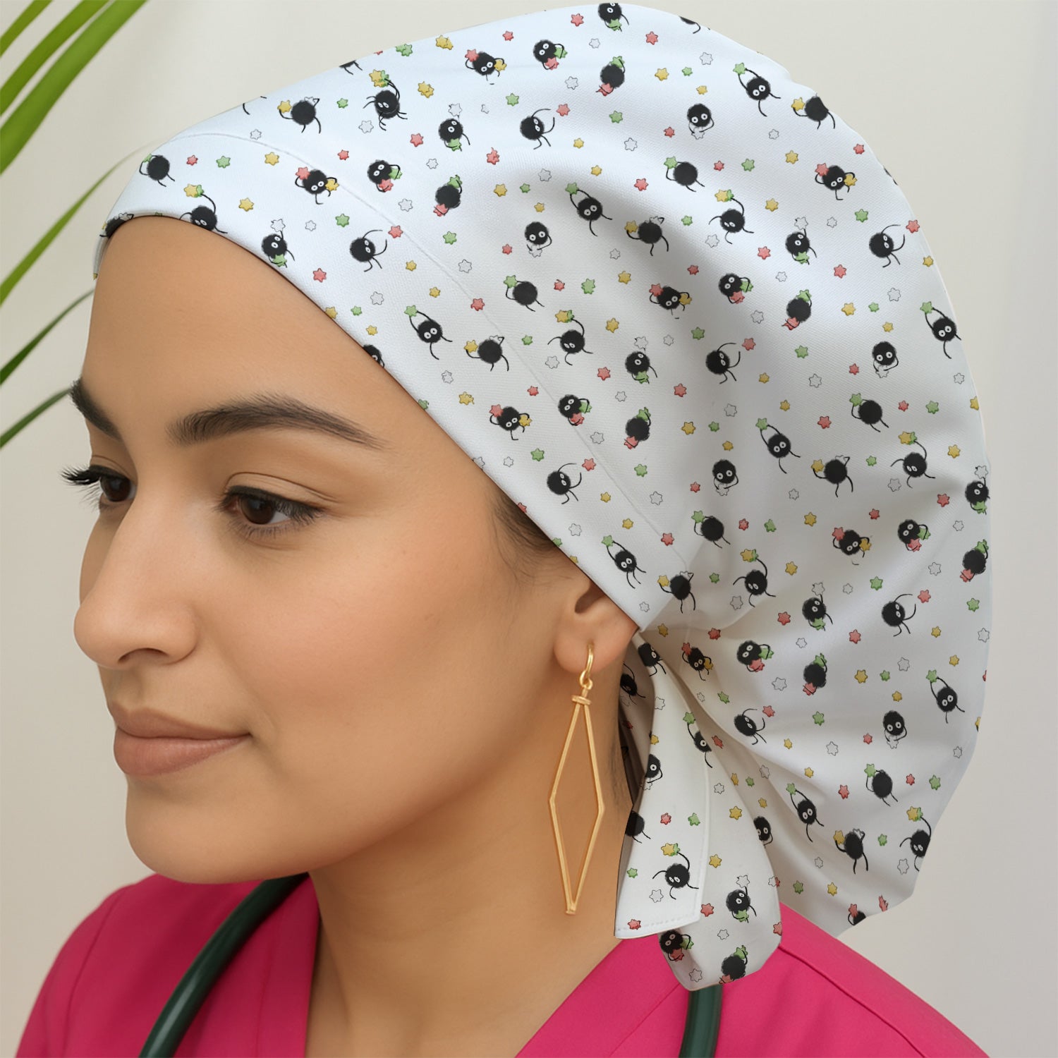Funny Spider Pattern Pattern Pattern Scrub Cap, Cartoon Spider Pattern Nursing Uniform For Women