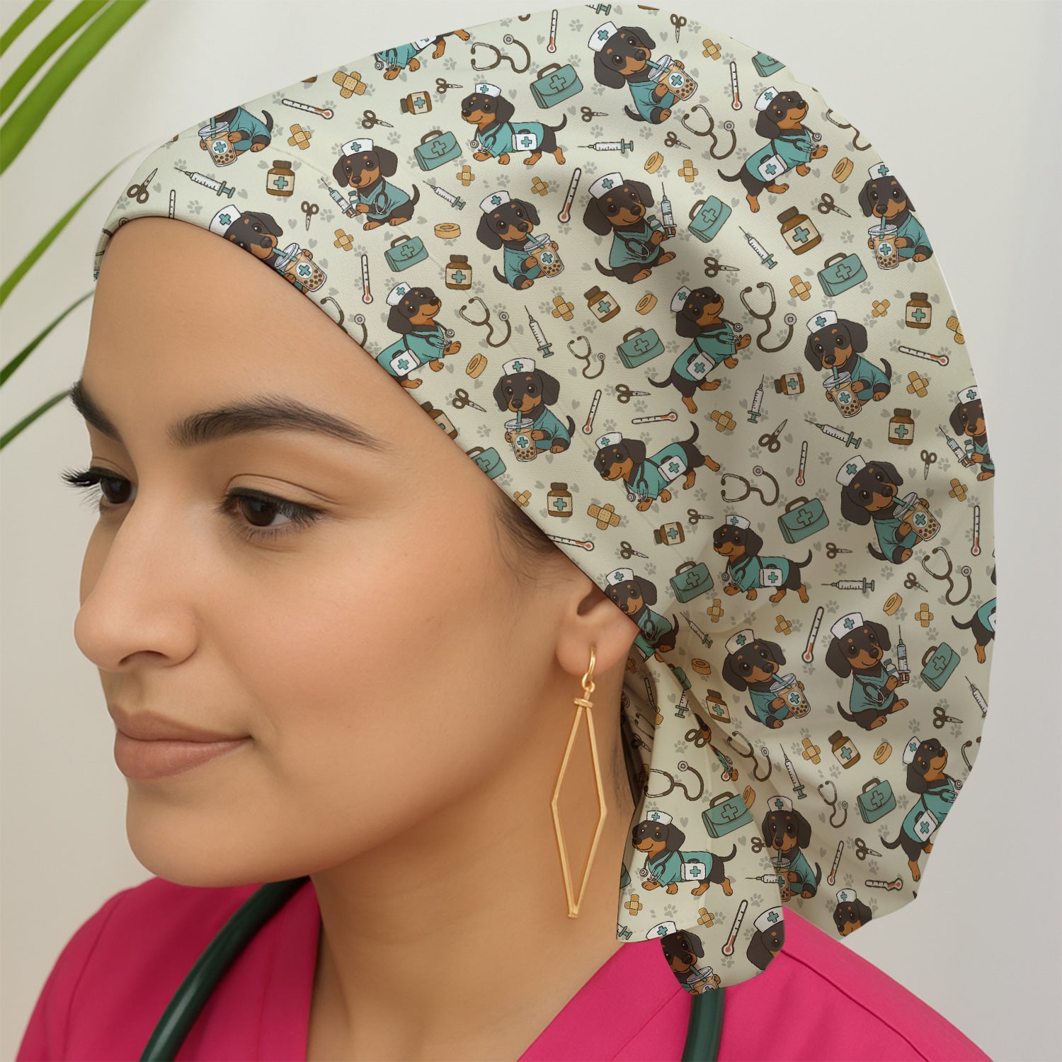 Funny Dachshund Nurse Scrubs Cap - Cute Dog Print Medical Hat- Holiday Nurse Scrub Gift for RN CNA Doctor