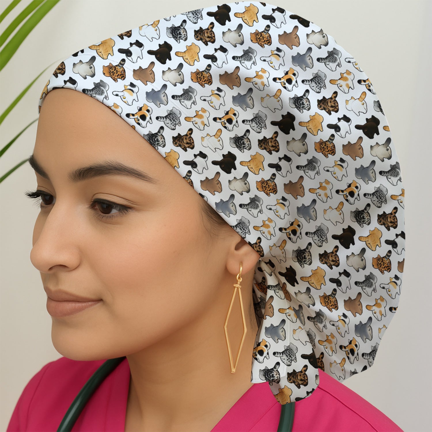 Cat Butt Pattern Medical Scrub Cap, Breathable Fabrics Nursing Uniform