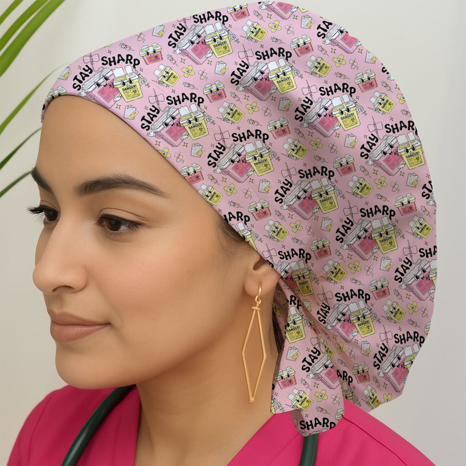 Stay Sharp Nurse Scrub Cap, Cute Medical Pattern Scrubs, Breathable Fabrics Nursing Uniform