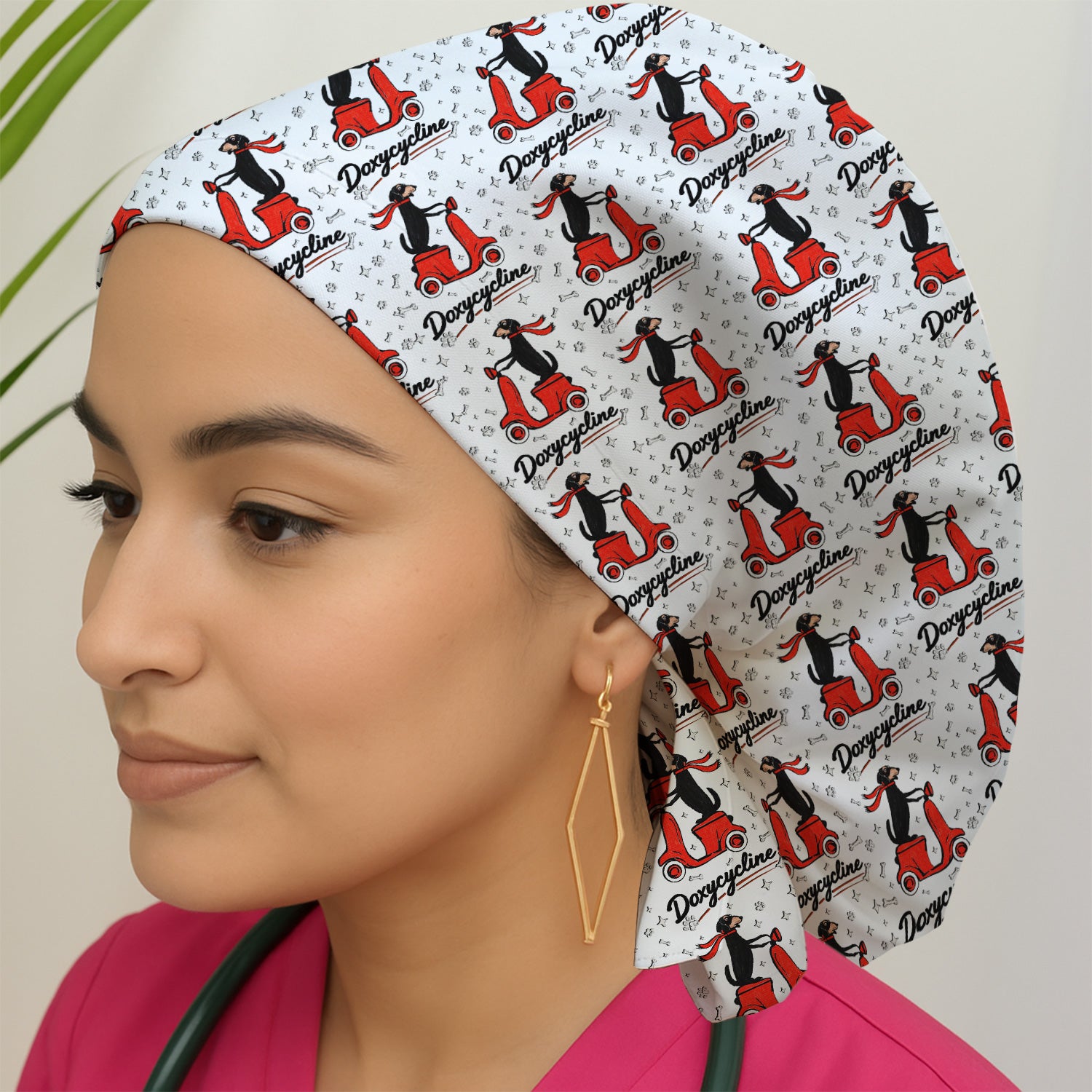 Funny Dachshund Riding Scooter Doxycycline Print Cap, Surgical Caps for Doctors