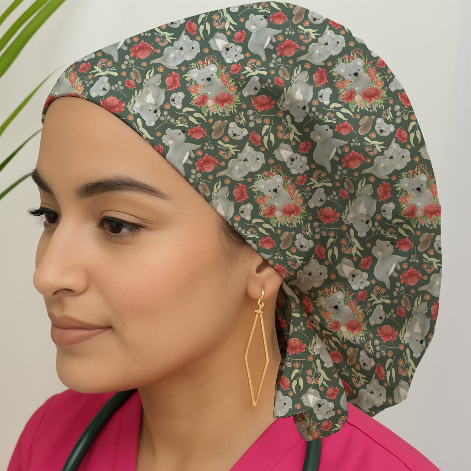 Cute Koala Wildflower Pattern Scrub Cap, Surgical Caps for Doctors