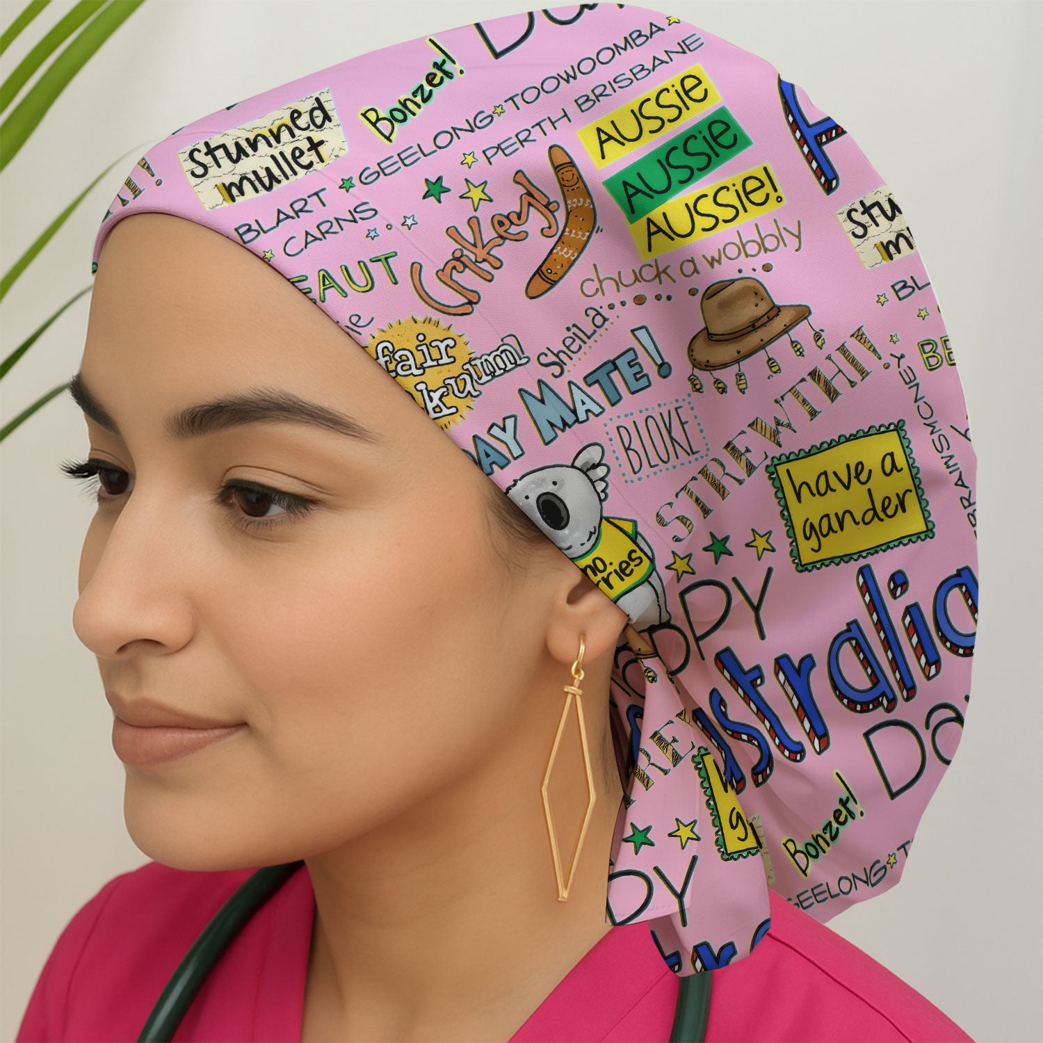 Cute Cartoon Koala Australia Pattern Medical Cap, Breathable Fabrics Caps Uniform