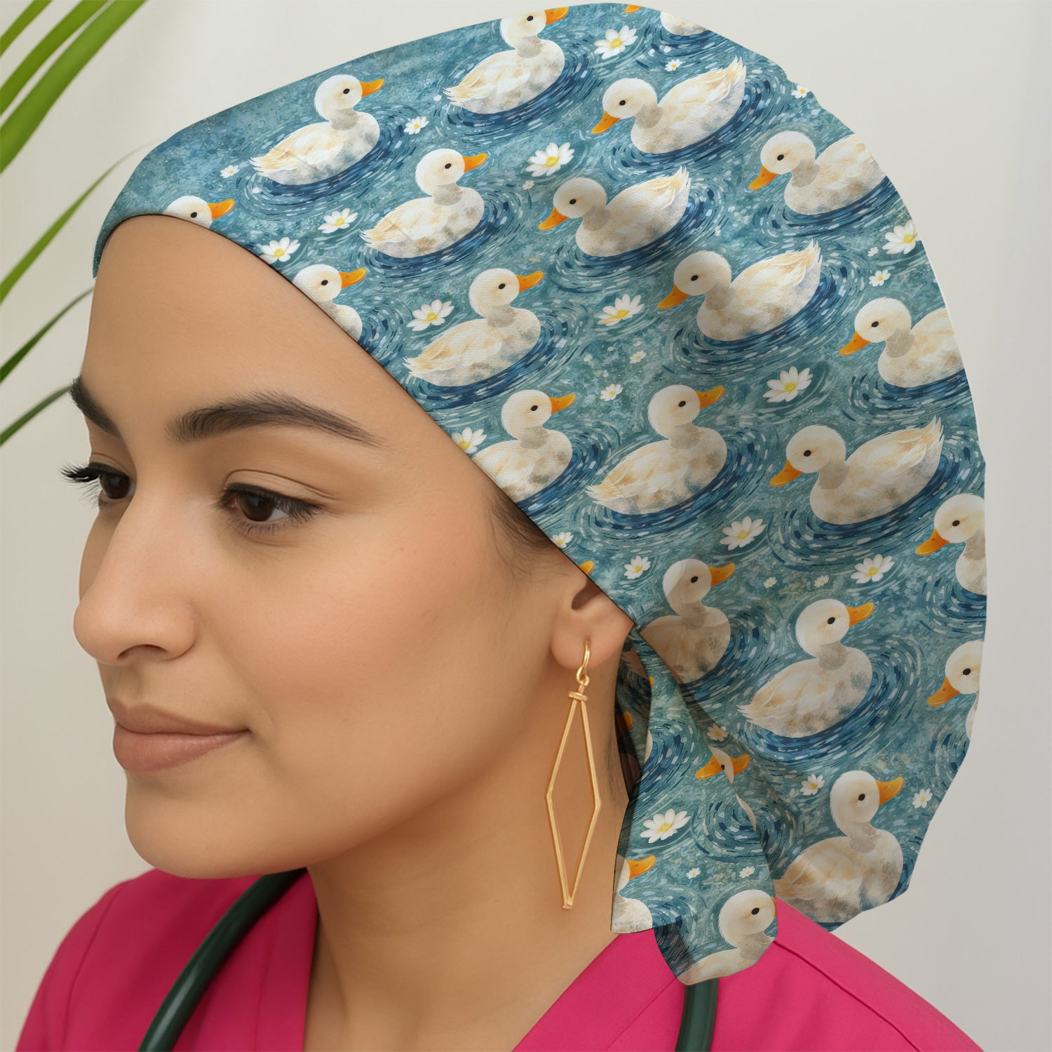 Charming Duck Pond Pattern Scrub Cap, Surgical Caps for Doctors