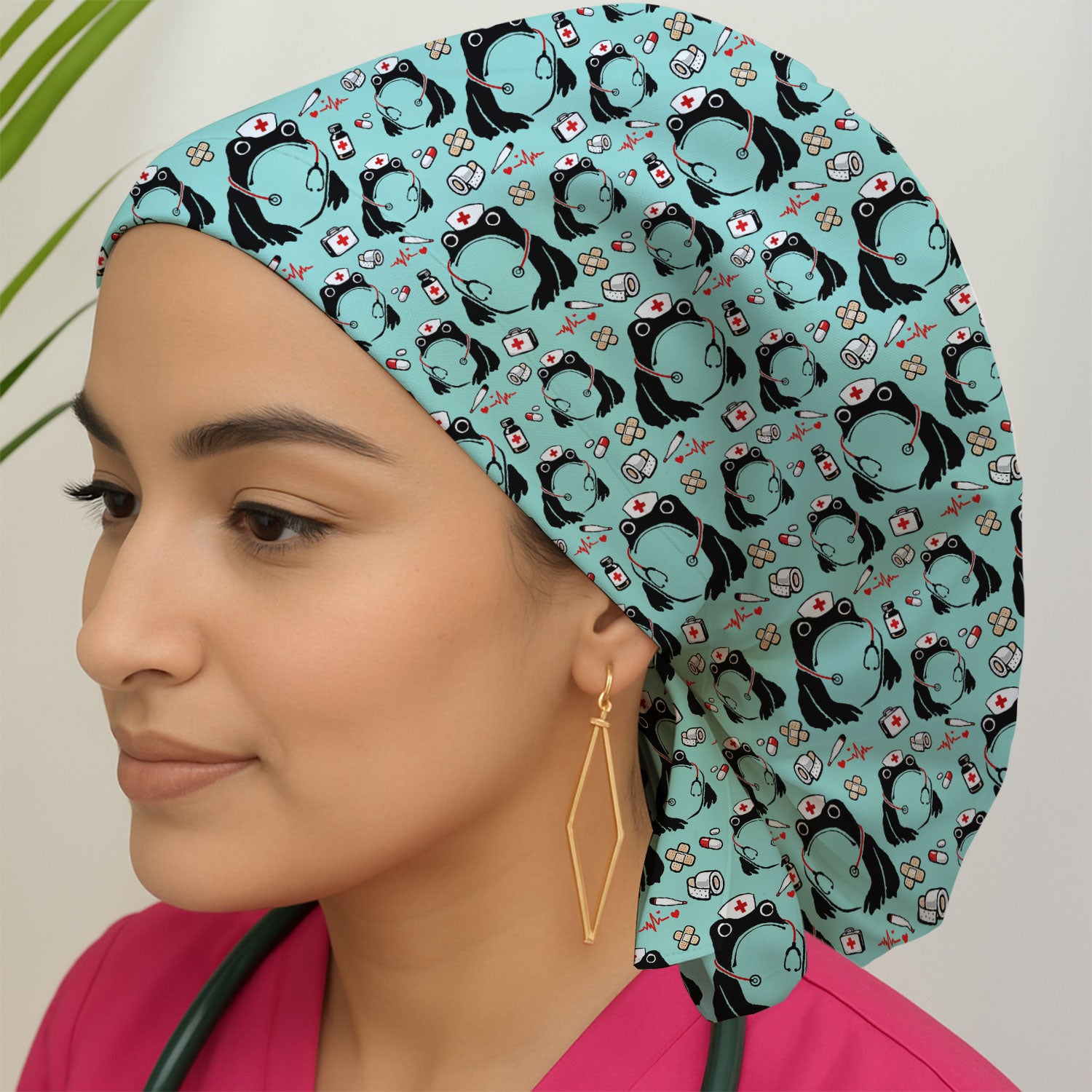 Cute Frog Nurse Medical Print Scrub Cap, Breathable Fabrics Caps Uniform