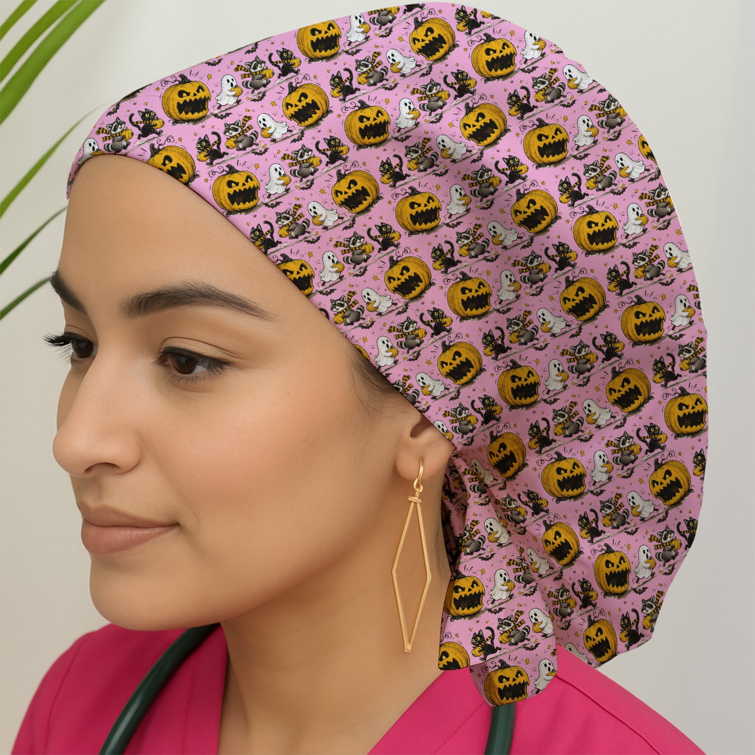 Spooky Halloween Woodland Critters Pattern Scrub Cap, Surgical Caps for Doctors